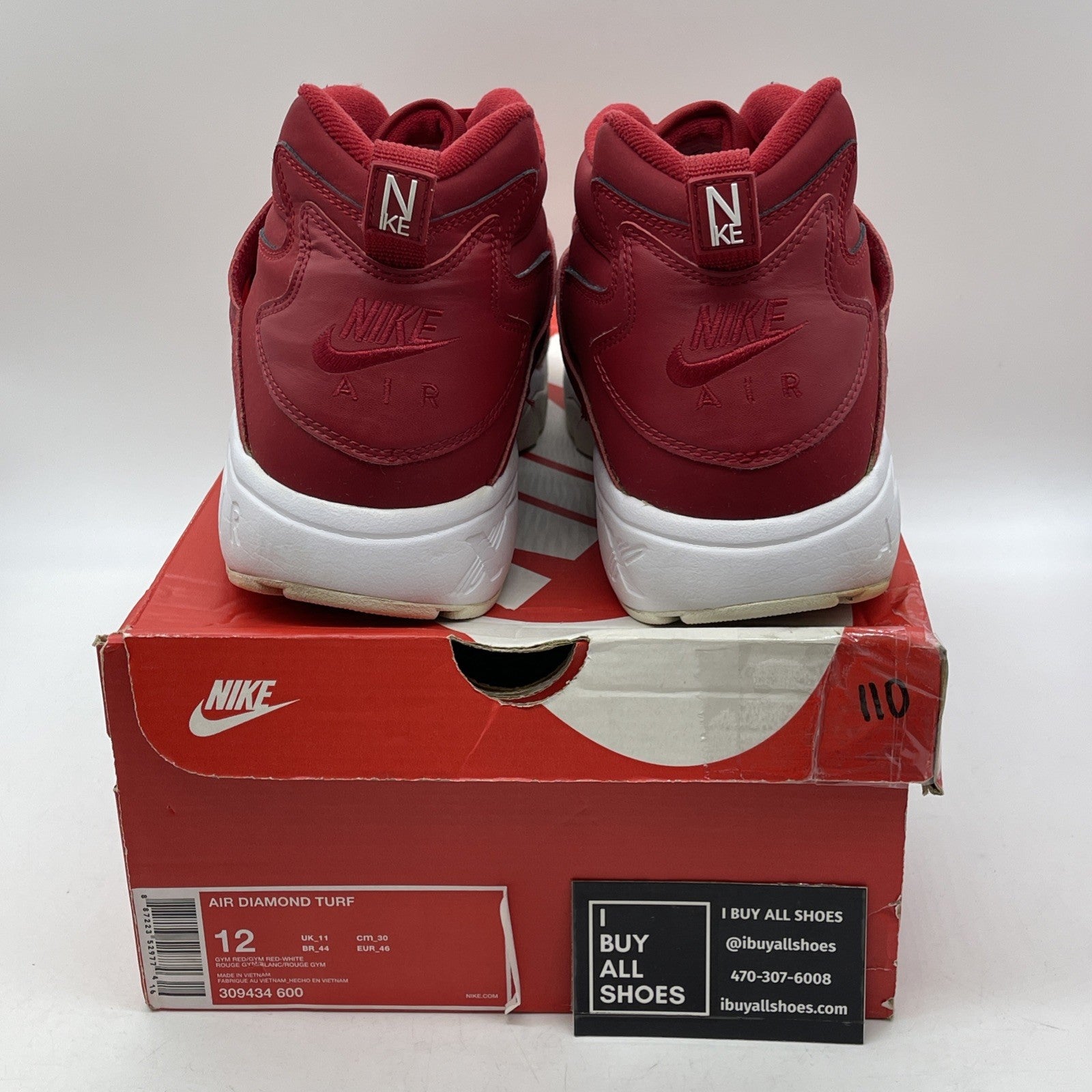 Size 12 - Nike Air Diamond Turf Gym Red White Suede (309434-600)