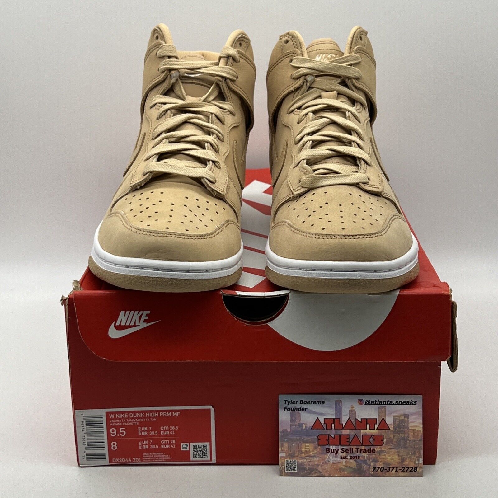 Size 9.5 - Nike Dunk Premium High Vachetta Tan W Suede White  (DX2044-201)