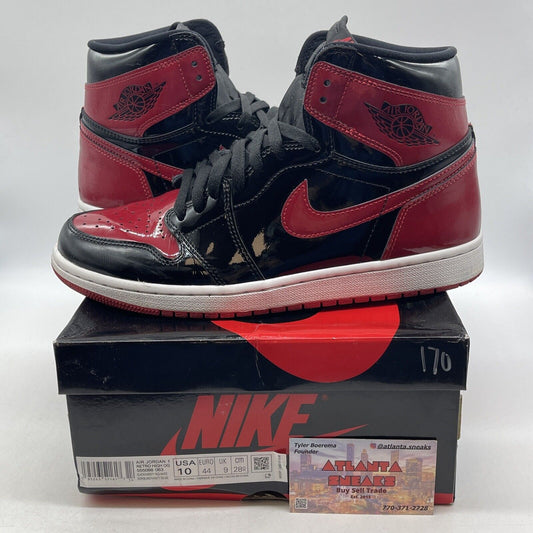 Size 10 - Jordan 1 Retro OG High Patent Bred Black Red White (555088-063)