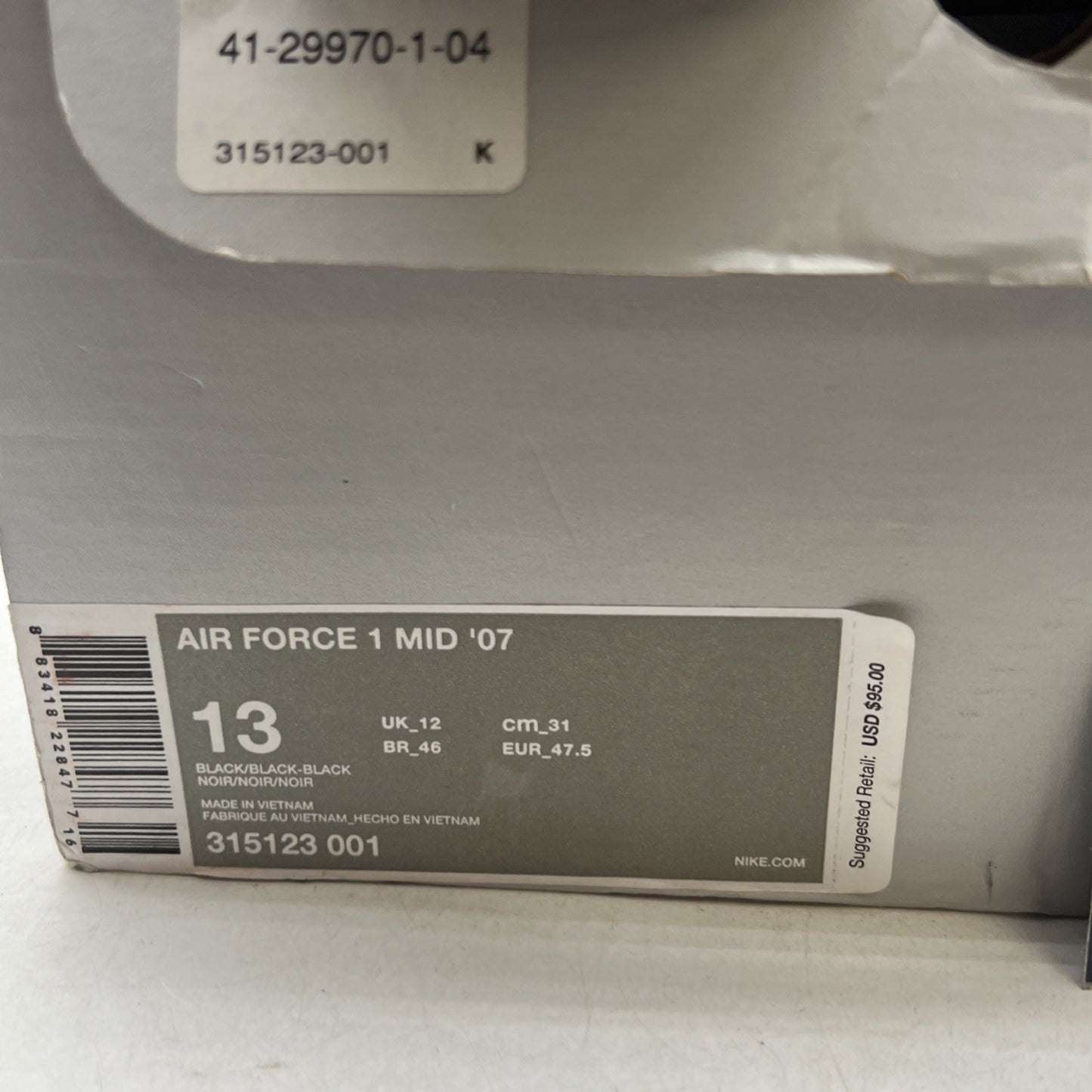 Size 13 - Nike Air Force 1 '07 Mid Triple Black (315123-001)