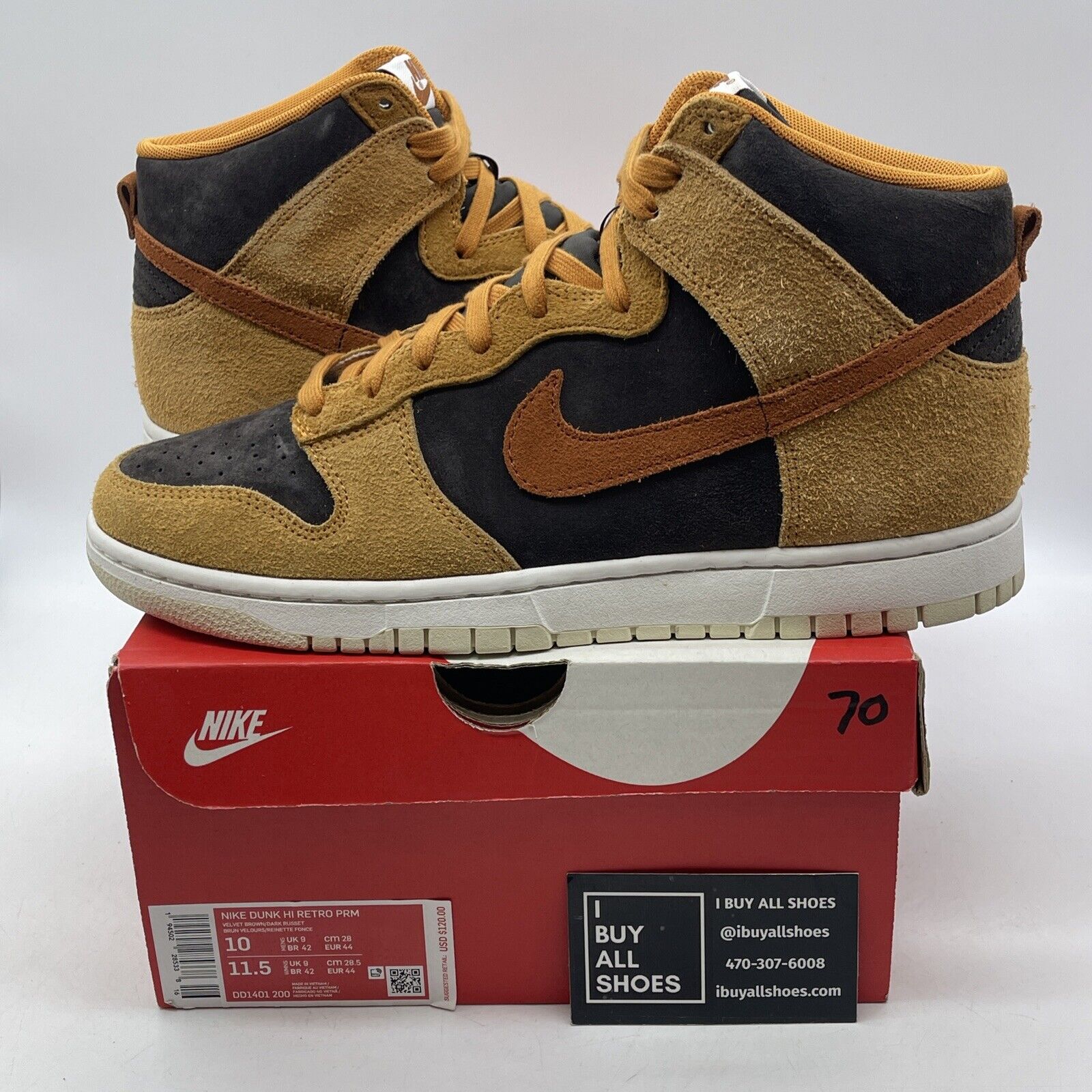 Size 10 - Nike Dunk Premium High Dark Curry Red Brown Suede (DD1401-200)
