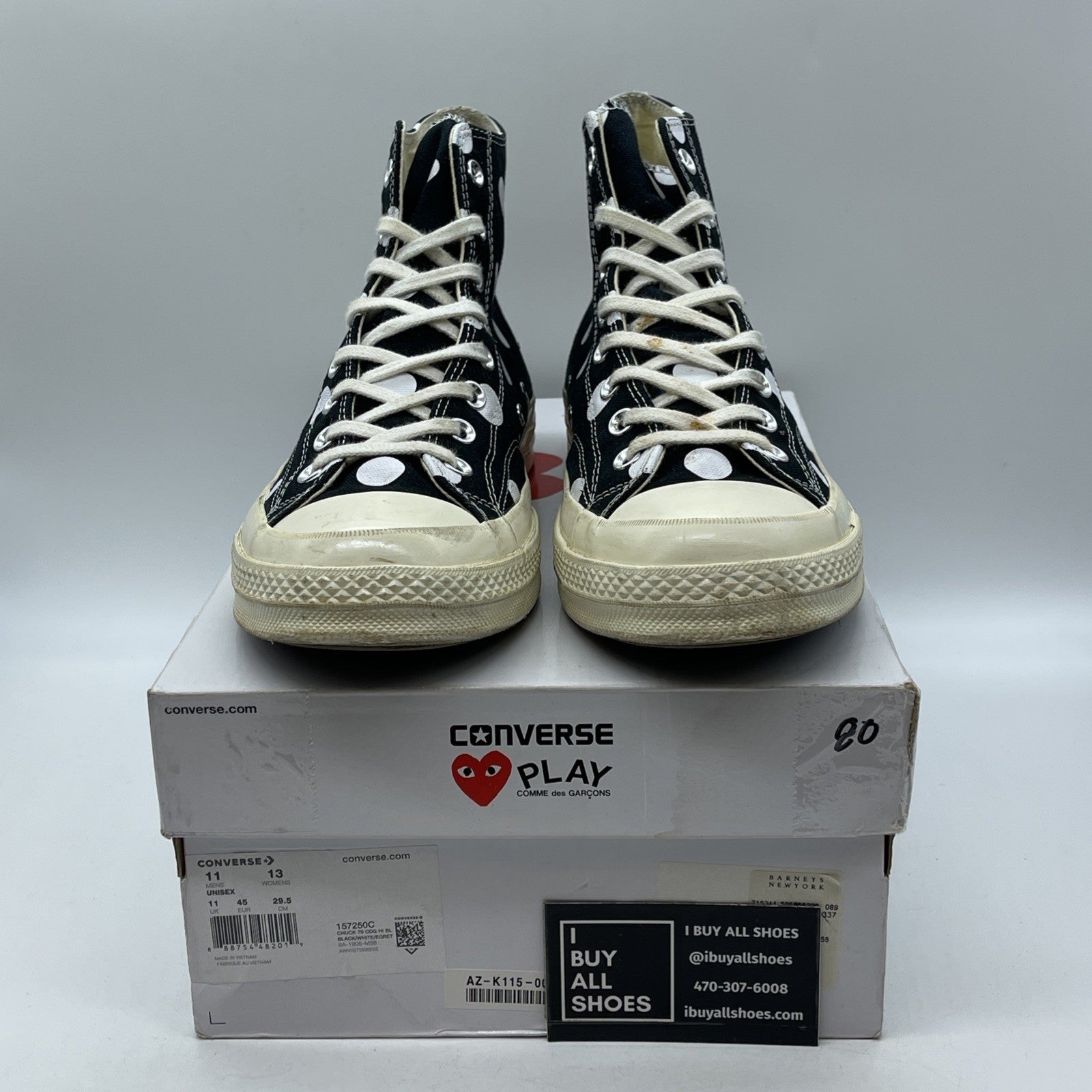 Size 11 - Converse Comme des Garçons x Chuck Taylor All Star 70 High Black Polka