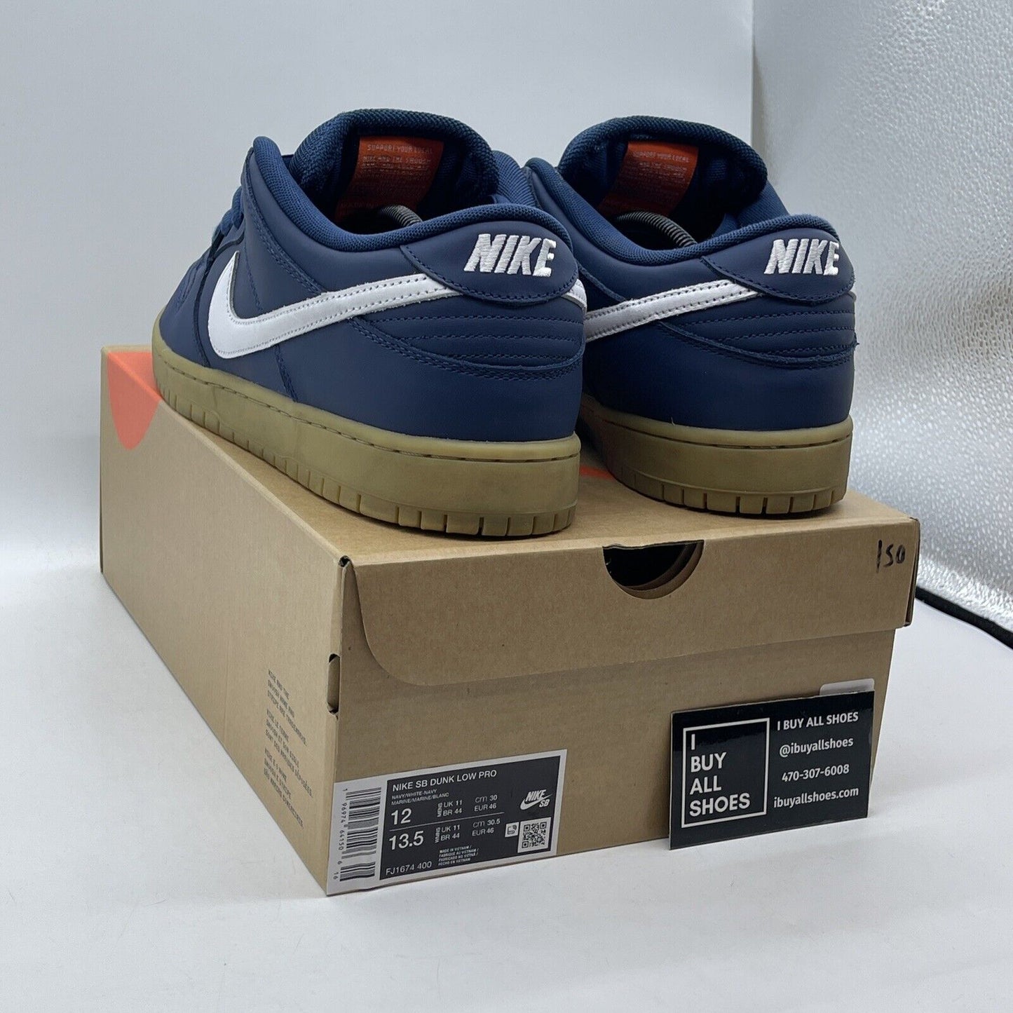 Size 12 - Nike Dunk Pro SB Low Navy Gum White Leather Suede (FJ1674-400)
