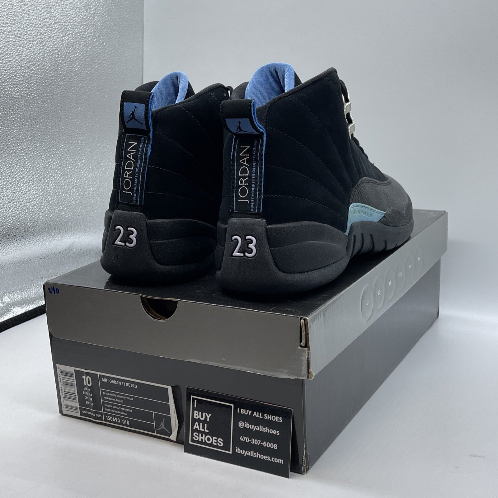 Size 10 - Air Jordan 12 Retro 2009 Nubuck Black Blue Suede (130690-018)
