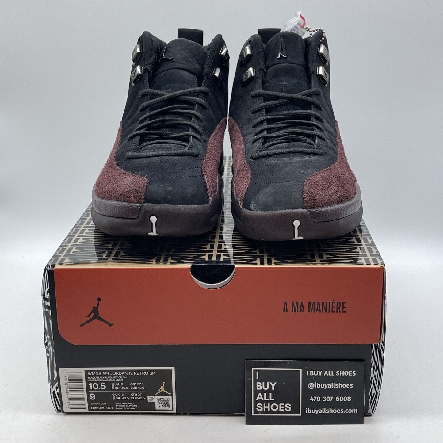 Size 10.5W - Air Jordan 12 Retro A Ma Maniere AMM Black Burgundy (DV6989-001)