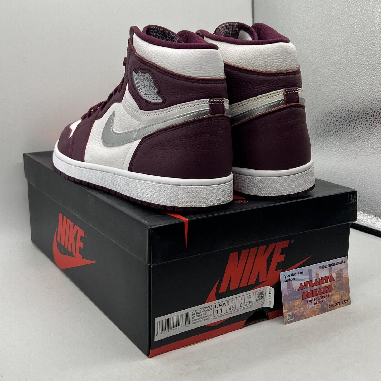 Size 11 - Jordan 1 Retro High OG Bordeaux White Silver Leather (555088-611)