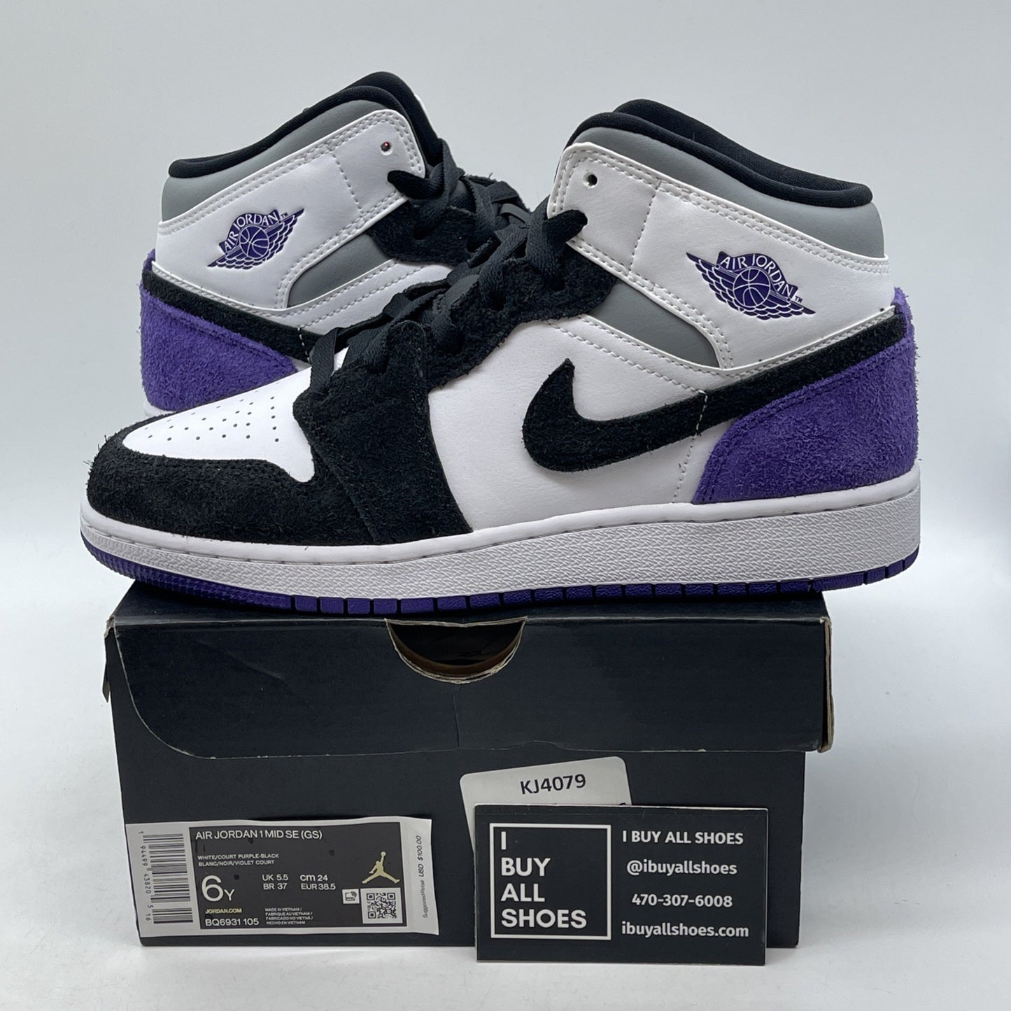 Size 6Y - Air Jordan 1 SE Mid Varsity Purple Black White Leather (BQ6931-105)