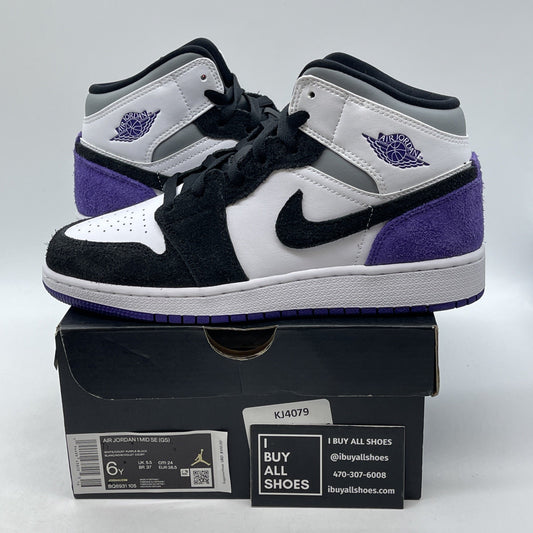 Size 6Y - Air Jordan 1 SE Mid Varsity Purple Black White Leather (BQ6931-105)