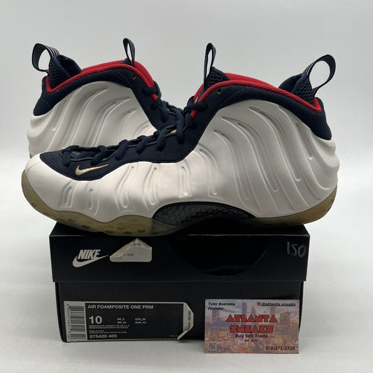 Size 10 - Nike Air Foamposite One PRM Olympic Navy Red White (575420-400)