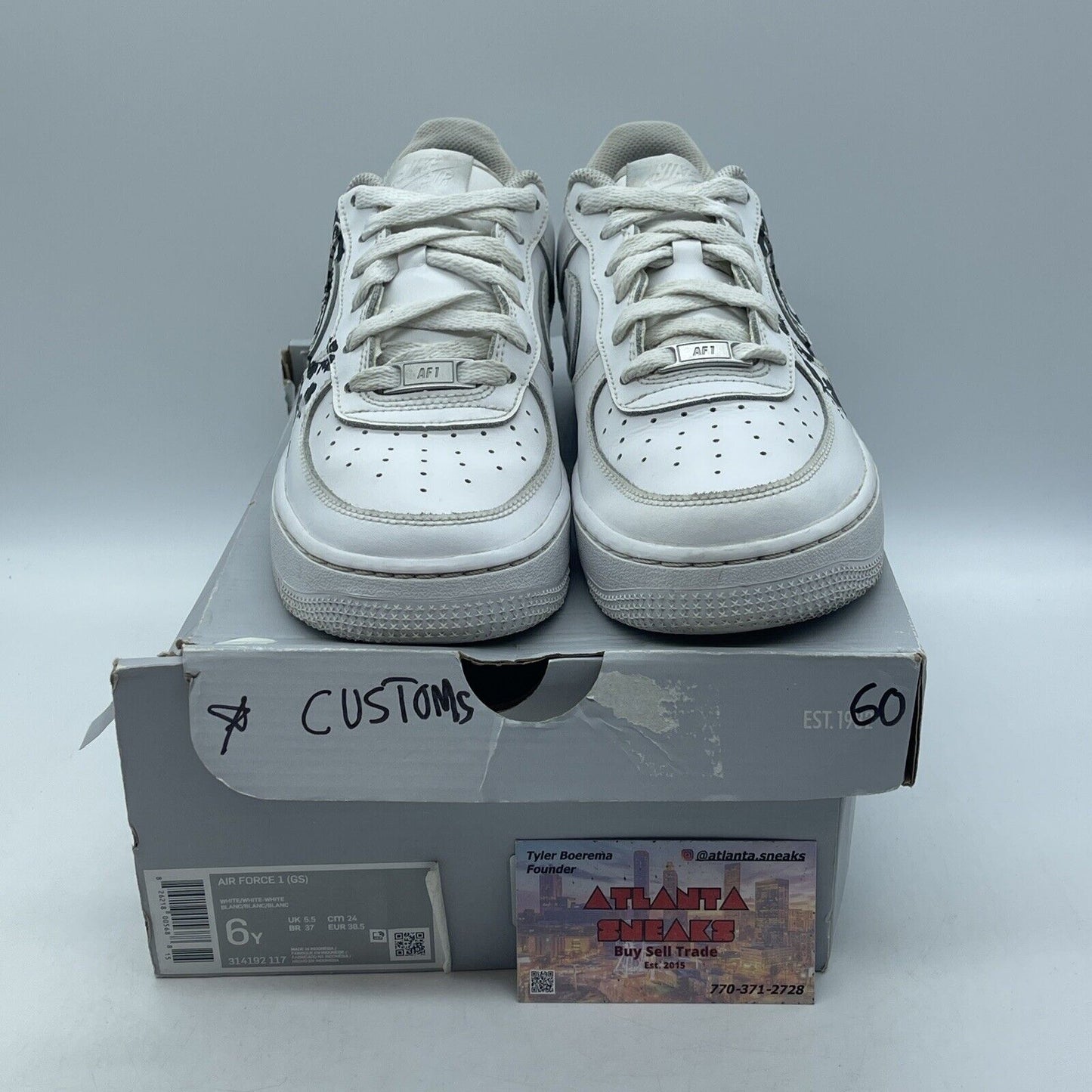 Size 6Y (GS) - Nike Air Force 1 Low White Black Leather Customs (314192-117)