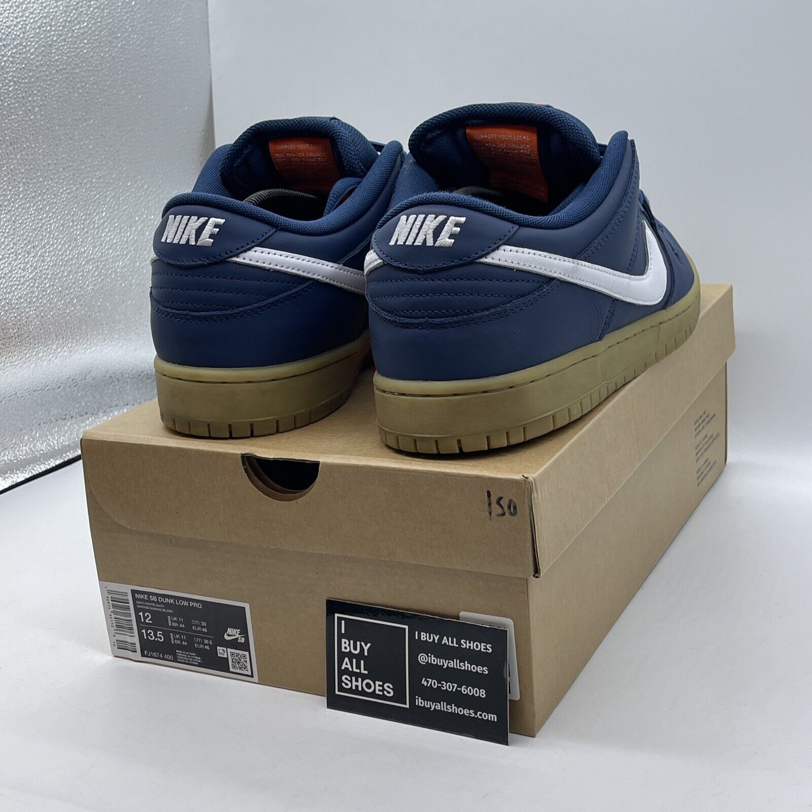 Size 12 - Nike Dunk Pro SB Low Navy Gum White Leather Suede (FJ1674-400)