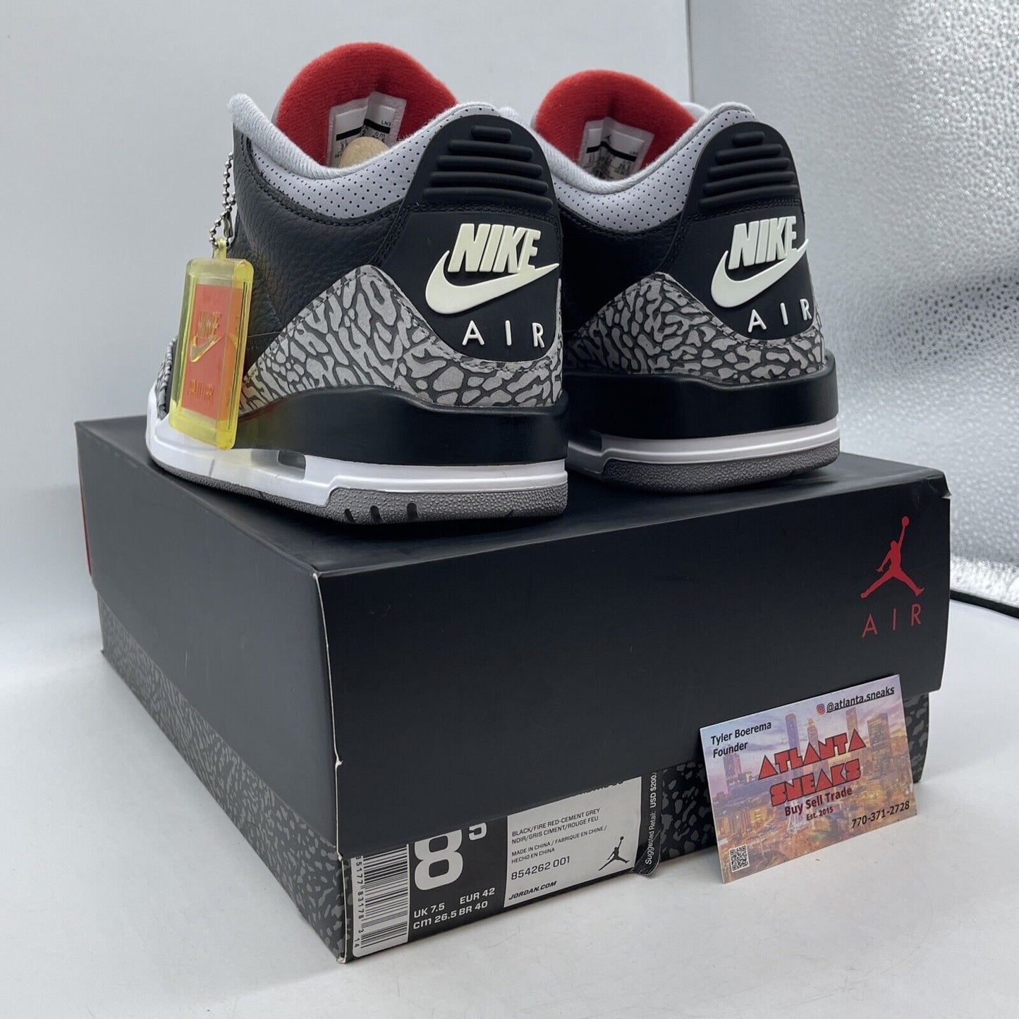 Size 8 - Jordan 3 Retro OG Mid Black Cement Grey White Red Suede (854262-001)