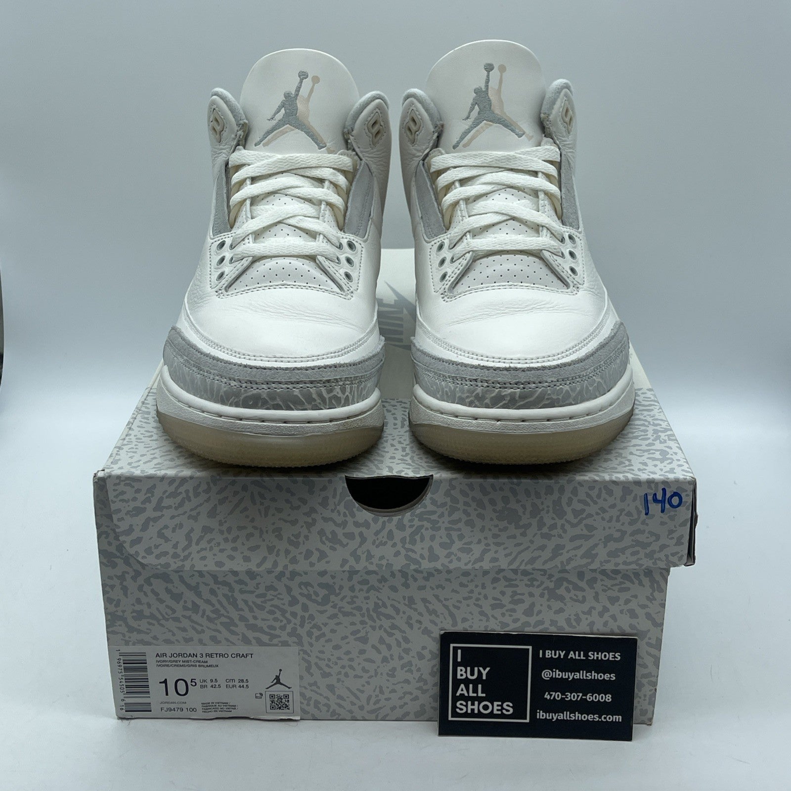 Size 10.5 - Air Jordan 3 Retro Craft Ivory/Grey White Leather (FJ9579-100)