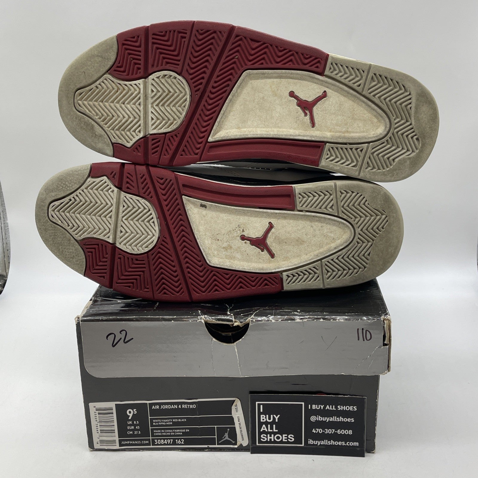 Size 9.5 - Air Jordan 4 Retro Mars Blackmon White Red Leather (308497-162)