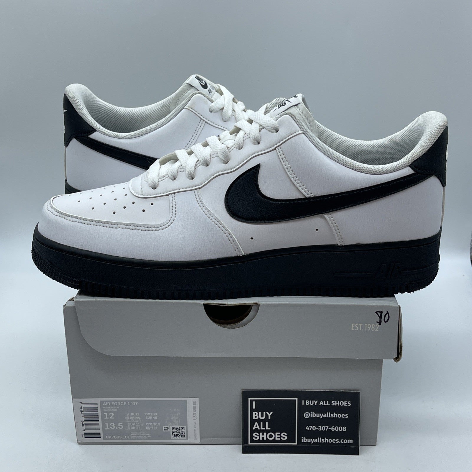 Size 12 - Nike Air Force 1 Low White Black Sole Leather (CK7663-101)