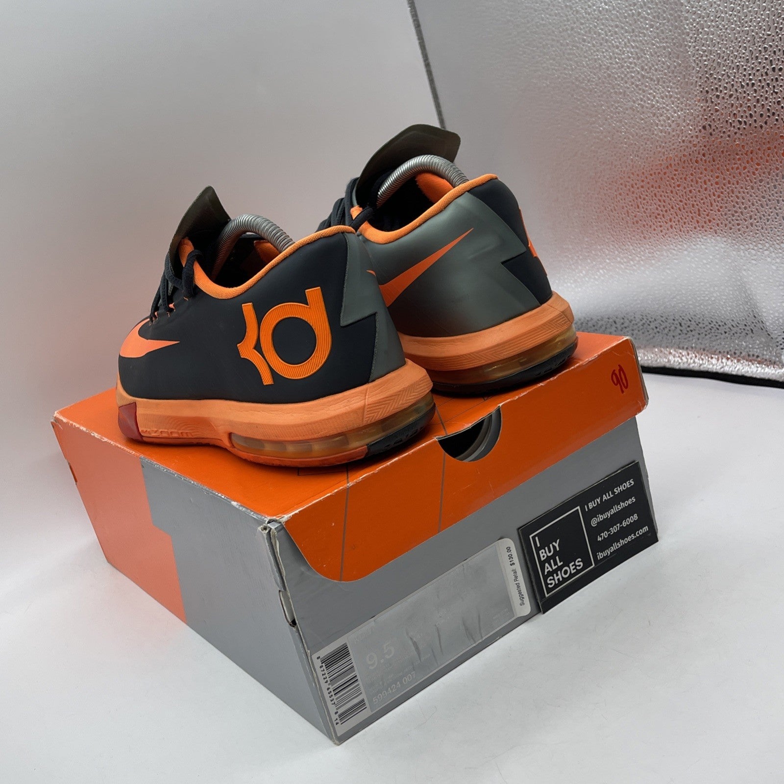 Size 9.5 - Nike KD 6 Neutral Black Grey Orange Leather  (599424-007)