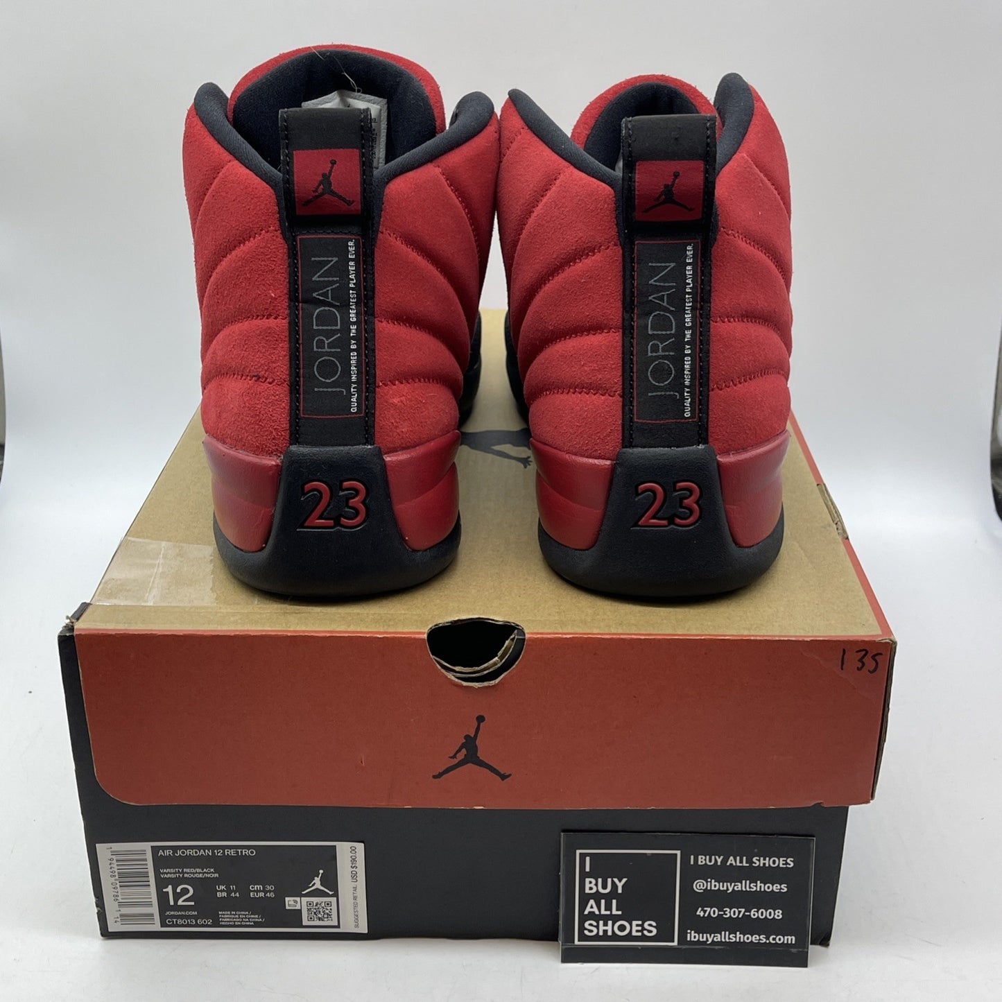 Size 12 - Jordan 12 Retro Reverse Flu Game Red Black Suede Leather (CT8013-602)