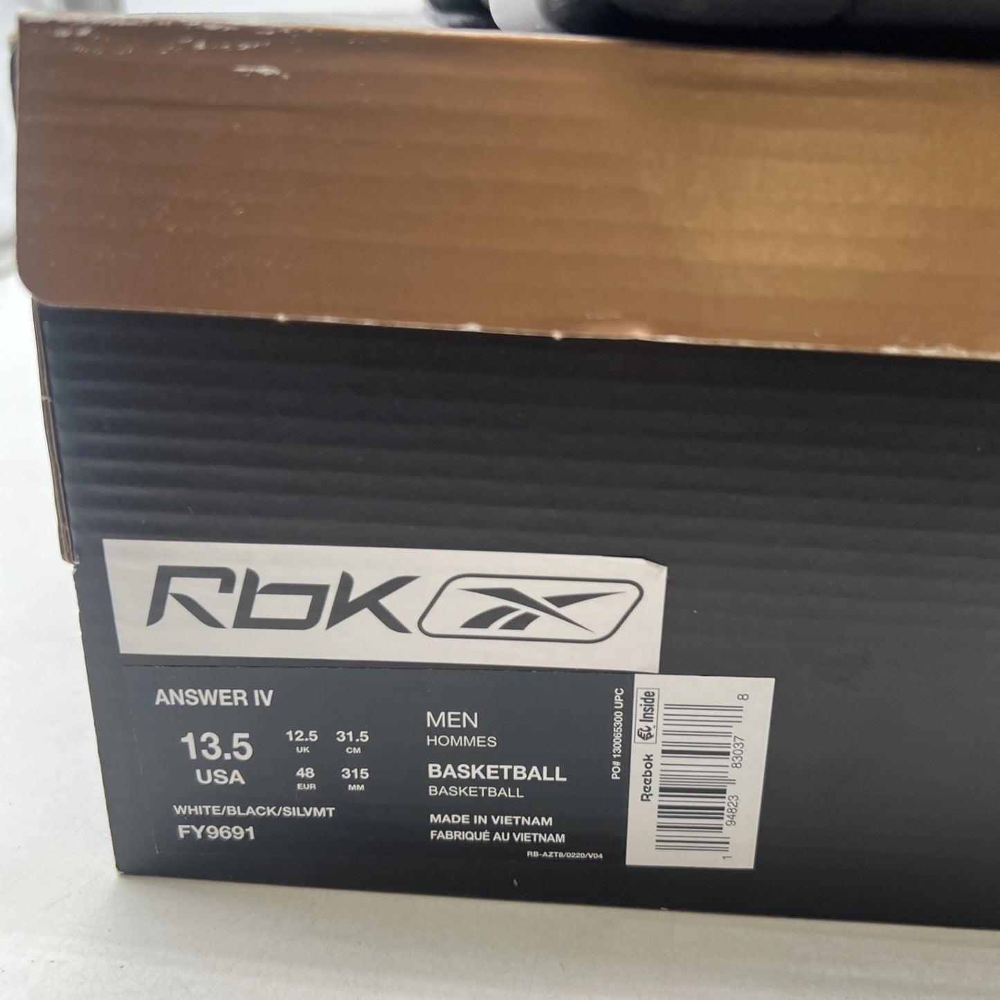 Size 13.5 - Reebok Answer 4 White Black (FY9691)