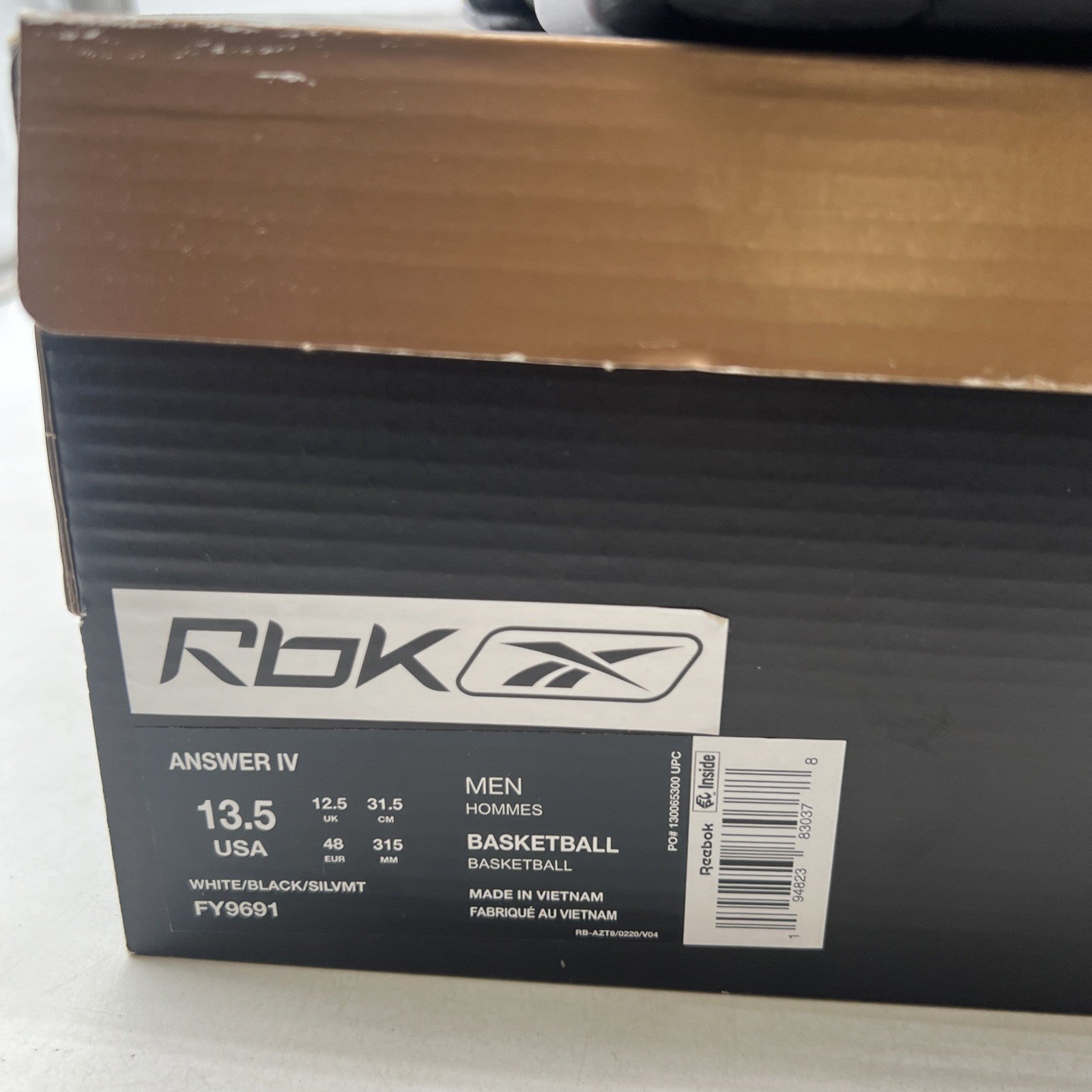 Size 13.5 - Reebok Answer 4 White Black (FY9691)