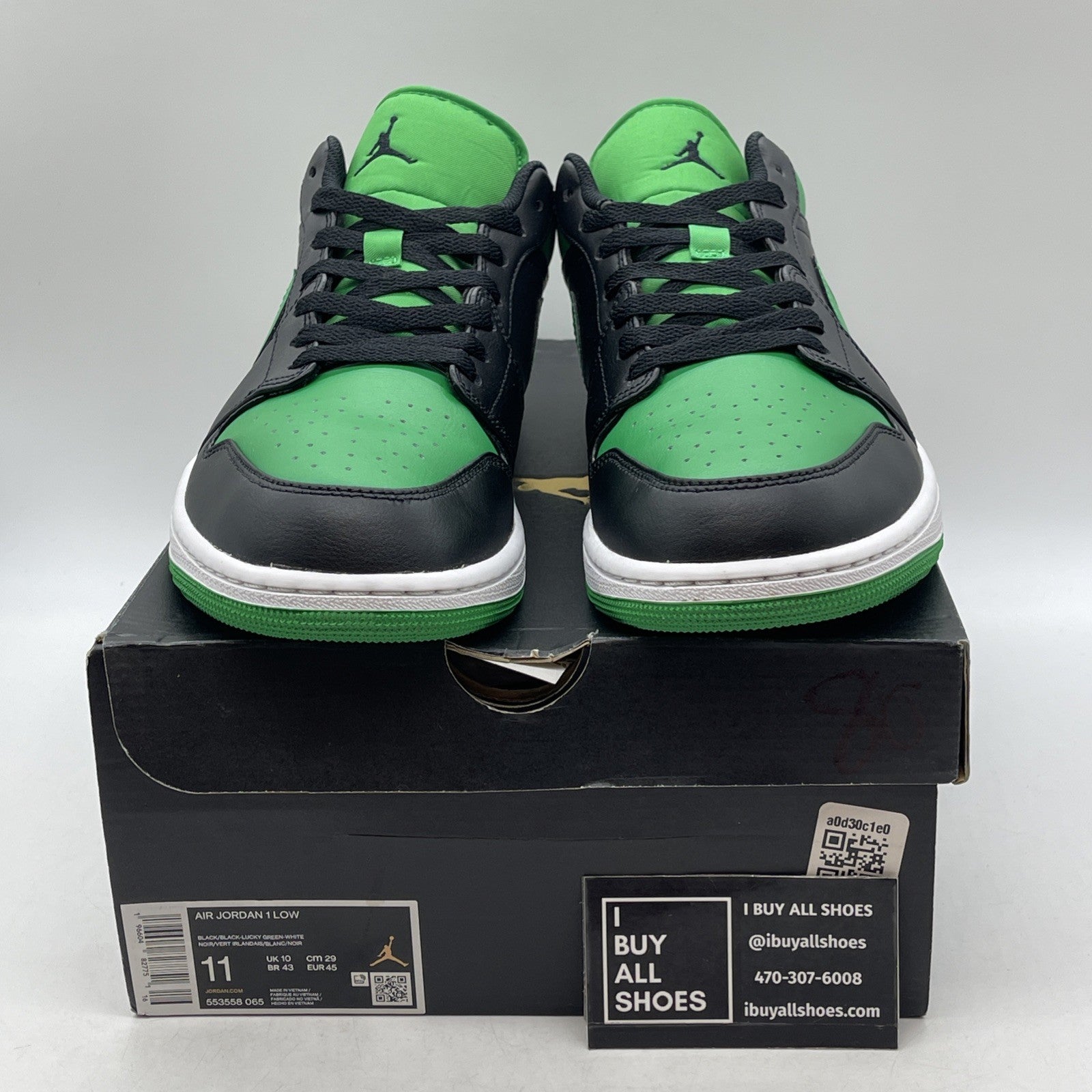 Size 11 - Nike Air Jordan 1 Low Black Lucky Green (553558-065)