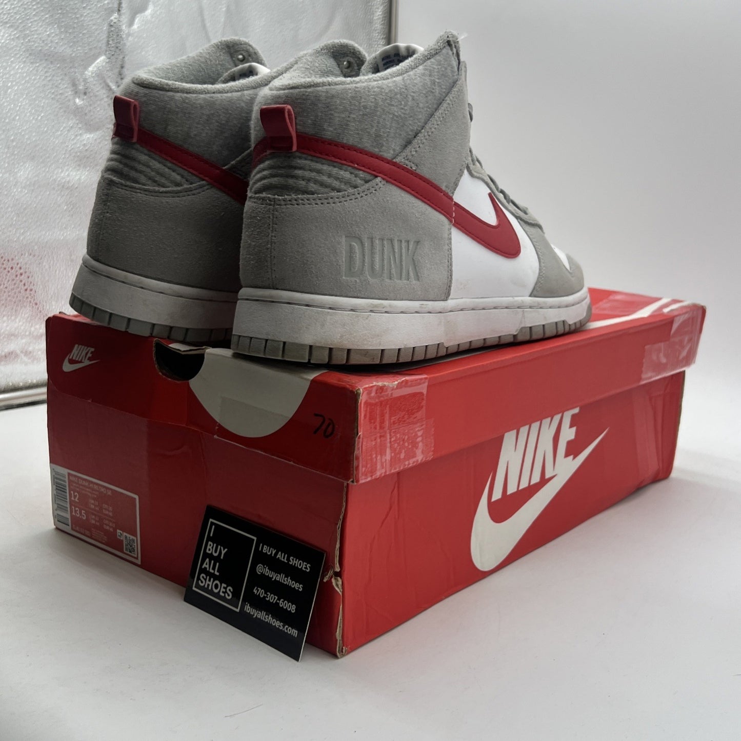 Size 12 - Nike Dunk SE High Athletic Club Light Smoke Grey Gym Red (DJ6152-001)