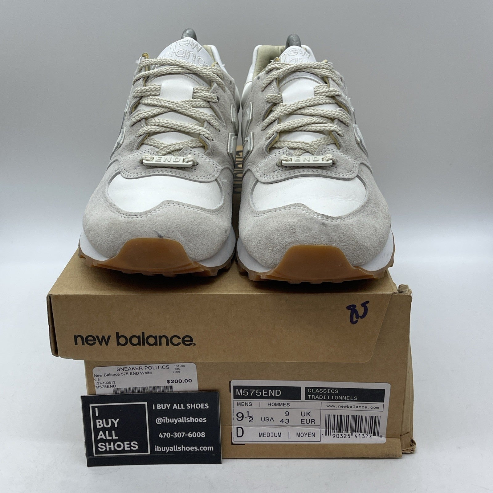 Size 9.5 - New Balance END. x 575 Made in England Marble White (M575END)
