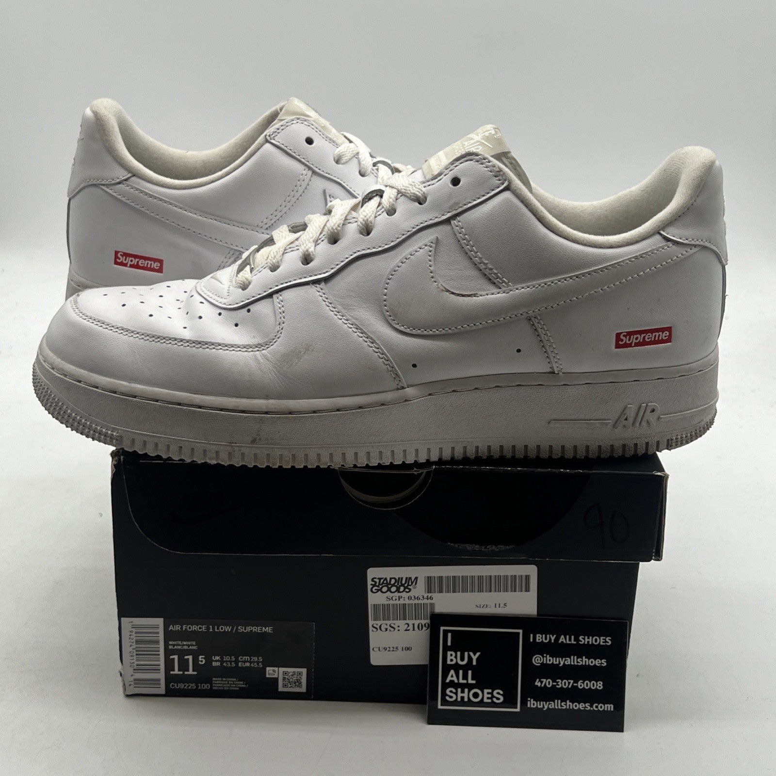 Size 11.5 - Nike Air Force 1 x Supreme Low Box Logo - White (CU9225-100)