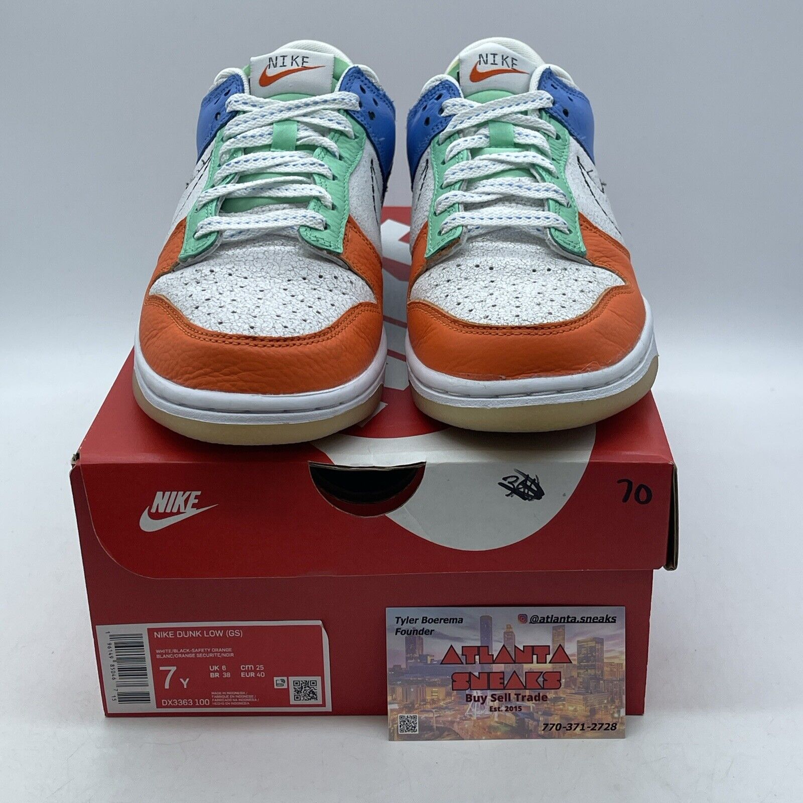 Size 7Y (GS) - Nike Dunk Low Nike 101 Orange White Blue Grey Suede (DX3363-100)