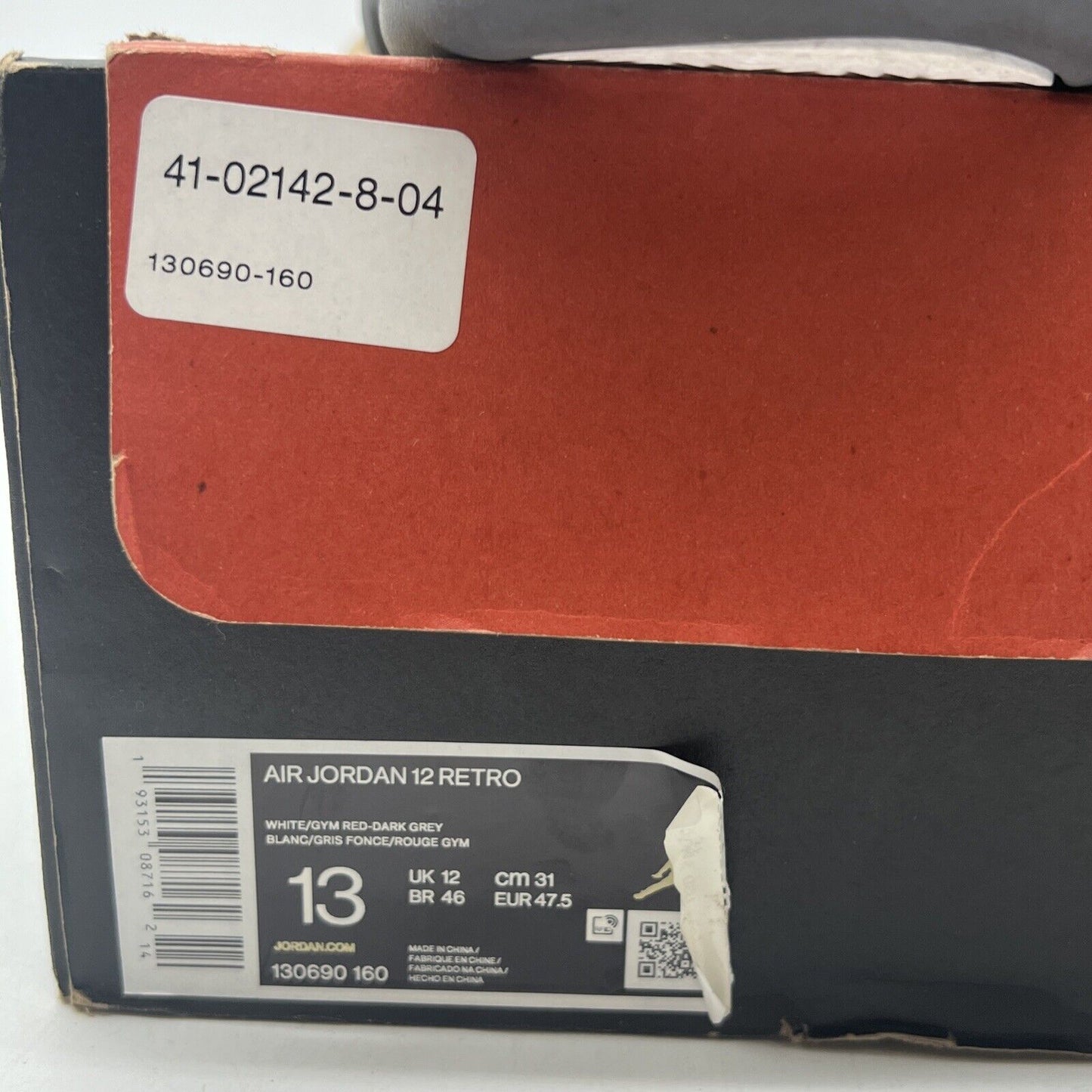 Size 13 - Air Jordan 12 Retro Dark Grey White Leather (130690-160)