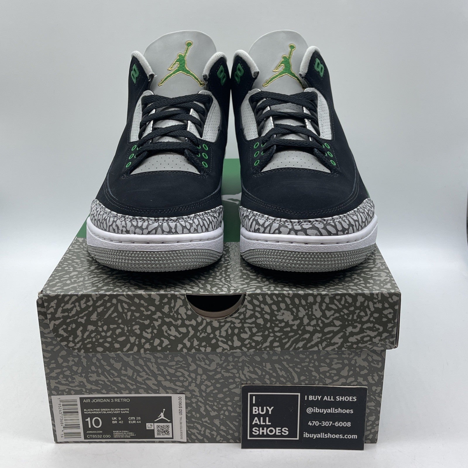 Size 10 - Jordan 3 Retro Mid Pine Green Grey Black Suede (CT8532-030)