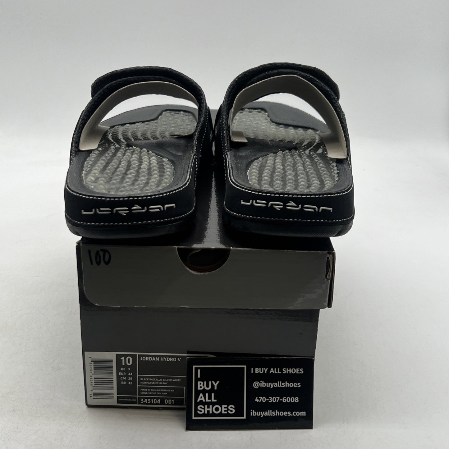 Size 10 - Air Jordan Hydro Slides Retro 4 Black Cat Mens (343104-001)