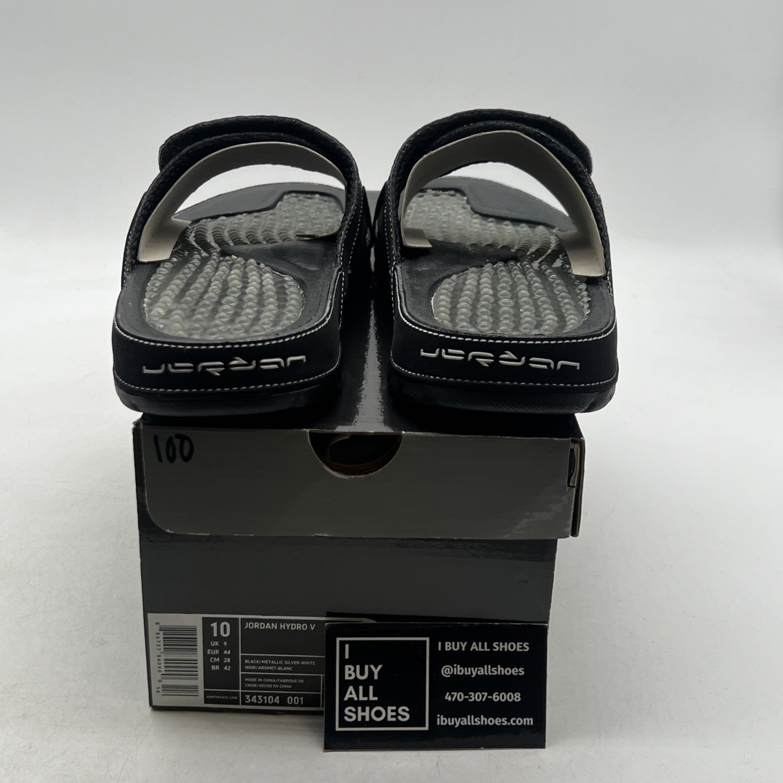 Size 10 - Air Jordan Hydro Slides Retro 4 Black Cat Mens (343104-001)