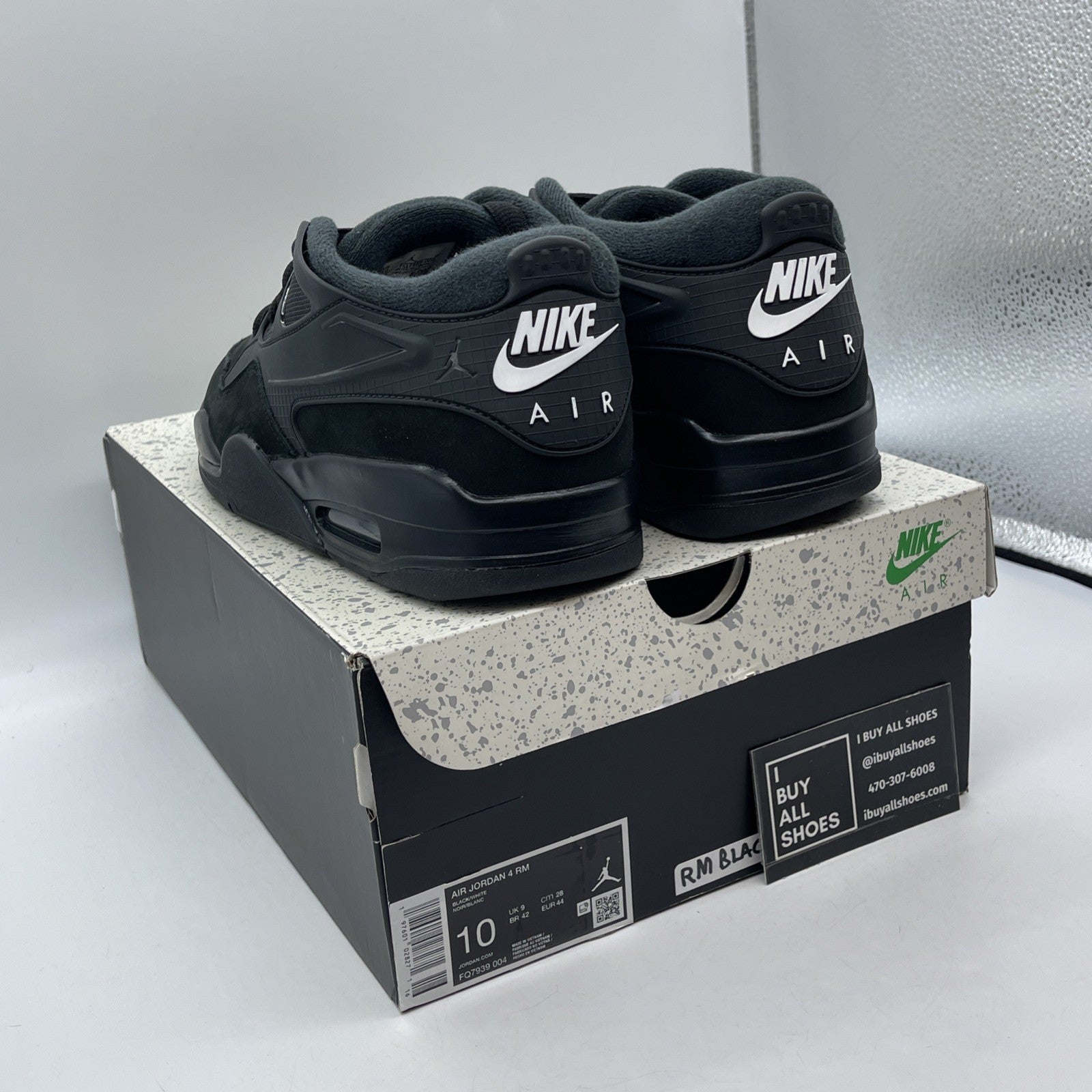 Size 10 - Air Jordan 4 RM Black Cat Black White Suede (FQ7939-004)