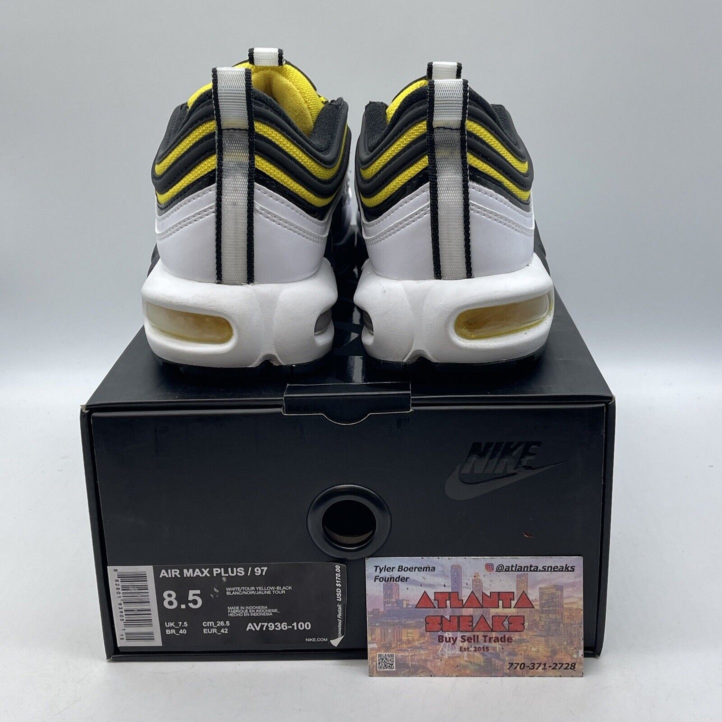 Size 8.5 - Nike Air Max Plus 97 Frequency Pack Yellow White Black (AV7936-100)