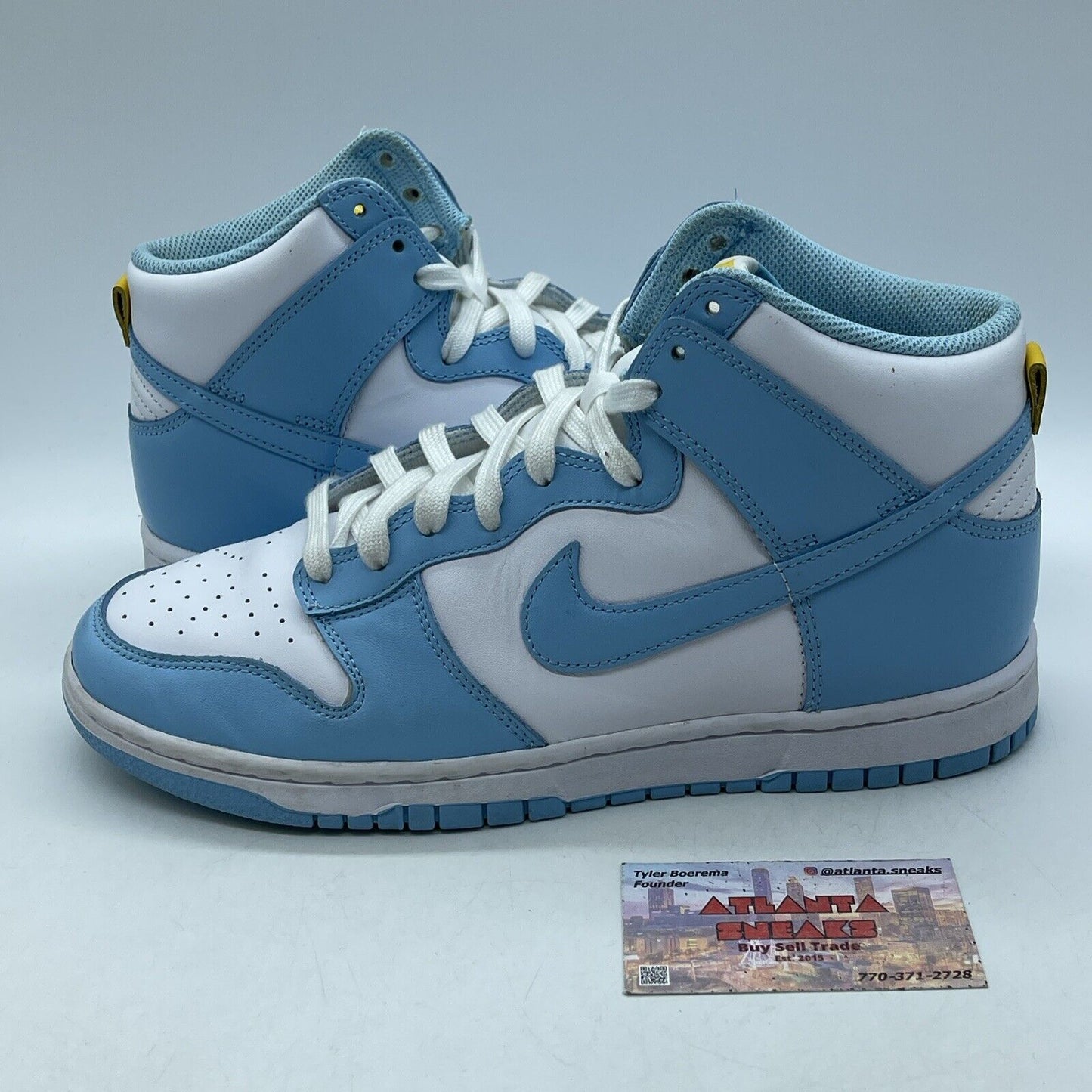 Size 9.5 - Nike Dunk High Blue Chill White Yellow Leather (DD1399-401)