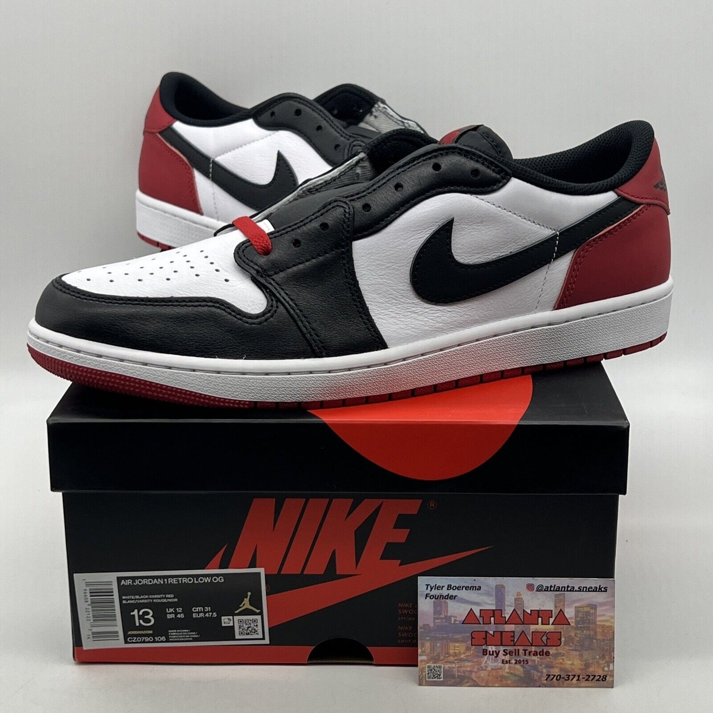 Size 13 - Air Jordan 1 Retro OG Low Black Toe White Red Leather (CZ0790-106)