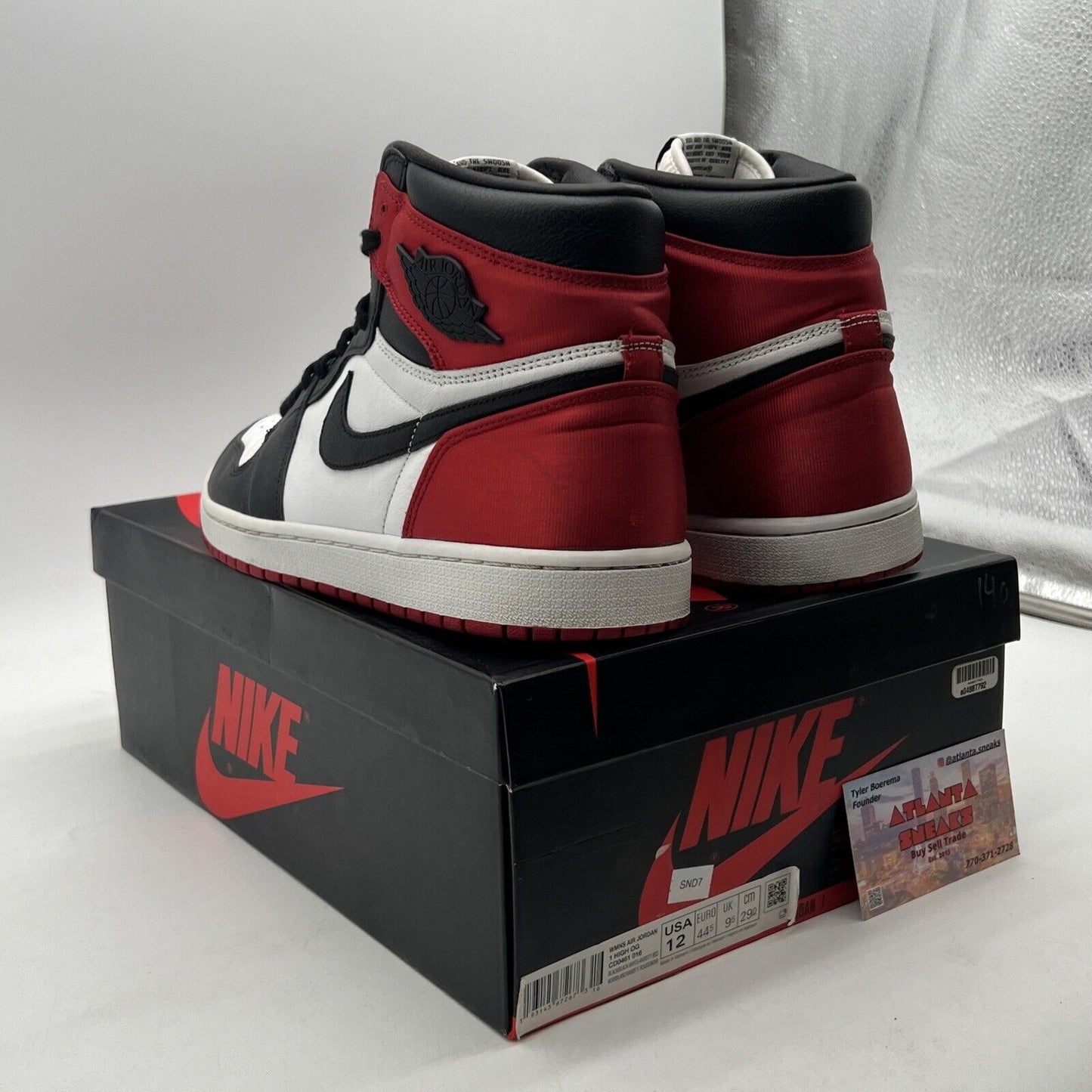 Size 12 - Air Jordan 1 Retro High Satin Black Toe W (CD0461-016)