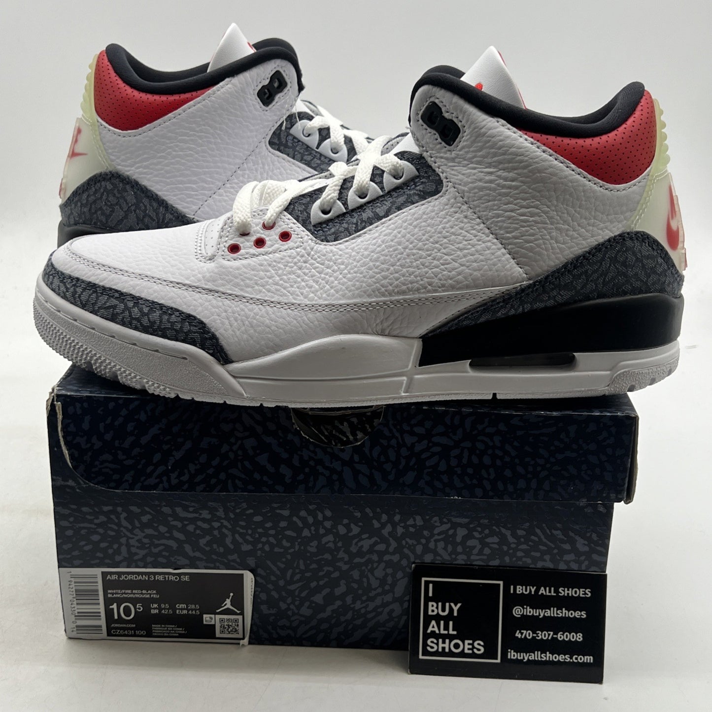 Size 10.5 - Air Jordan 3 Retro Denim SE Fire Red 2020 (CZ6431-100)