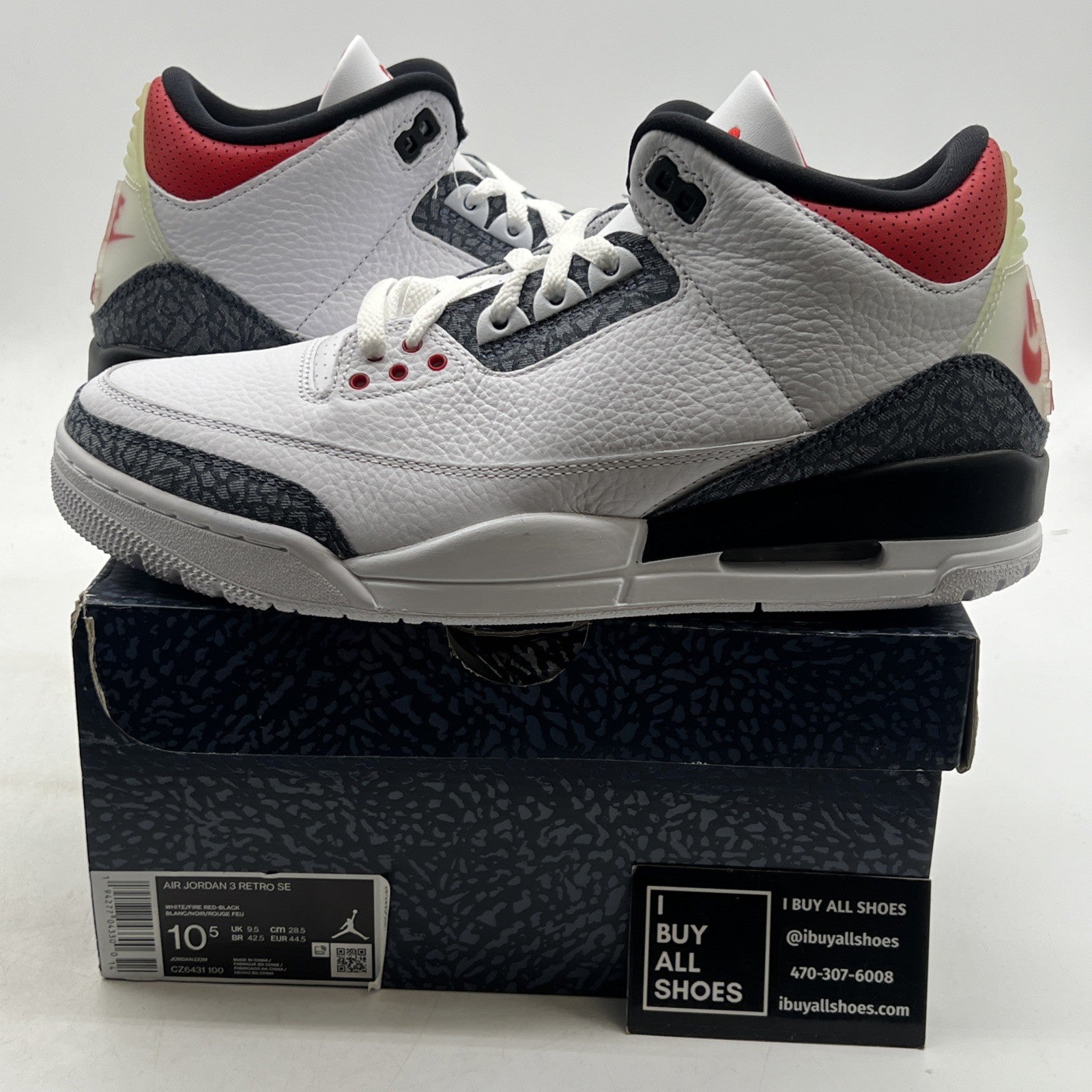 Size 10.5 - Air Jordan 3 Retro Denim SE Fire Red 2020 (CZ6431-100)