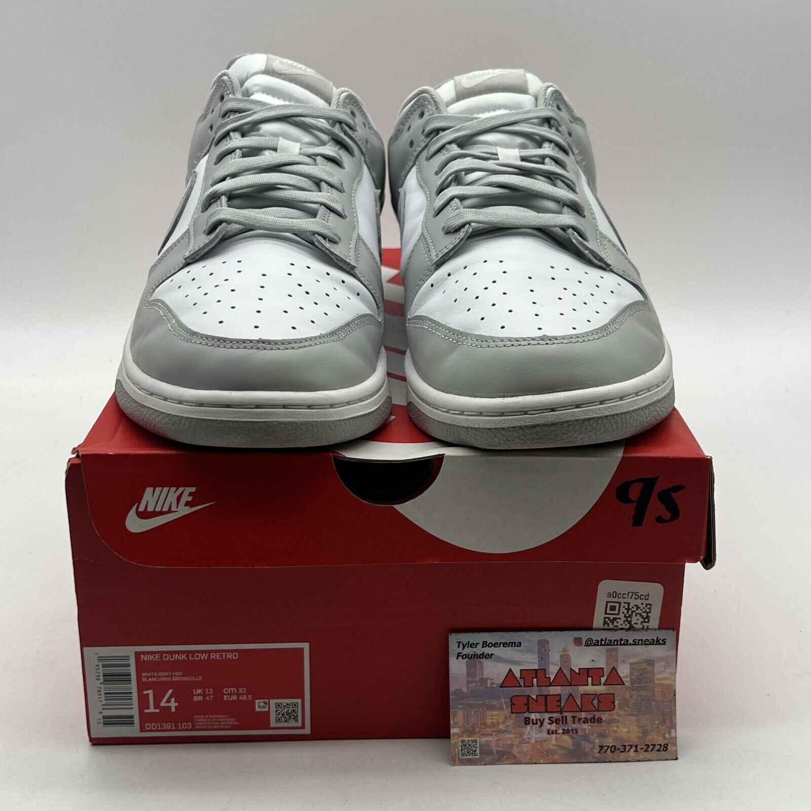 Size 14 - Nike Dunk Low Grey Fog White Leather (DD1391-103)