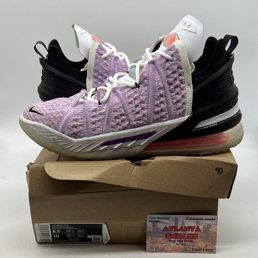 Size 8.5 - Nike LeBron 18 Graffiti Purple Black White (CQ9283-900)