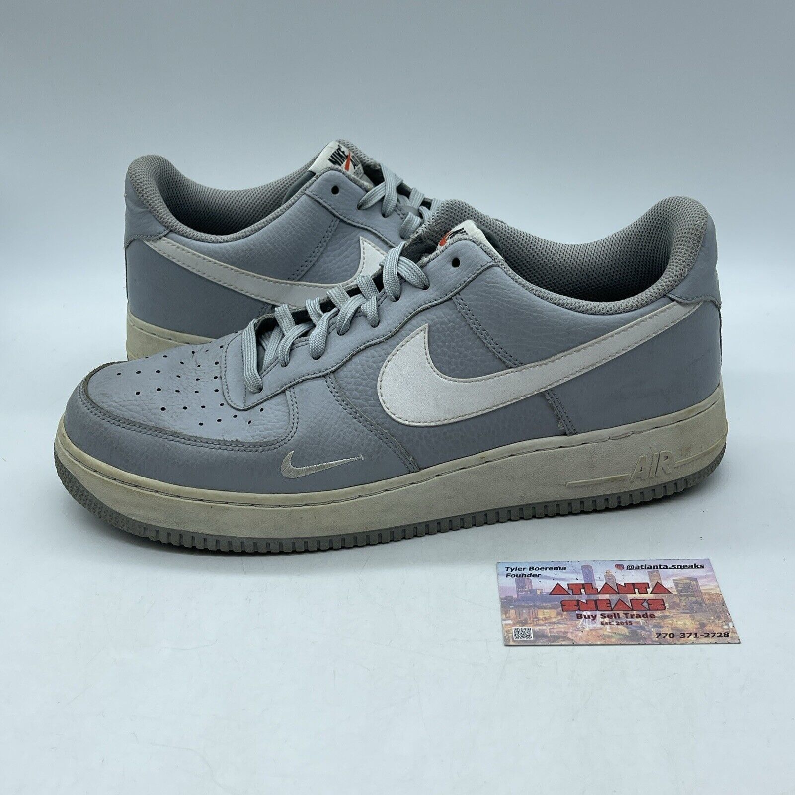 Size 12 - Air Force 1 Low Swoosh Wolf Grey White Grey Leather (820266-018)