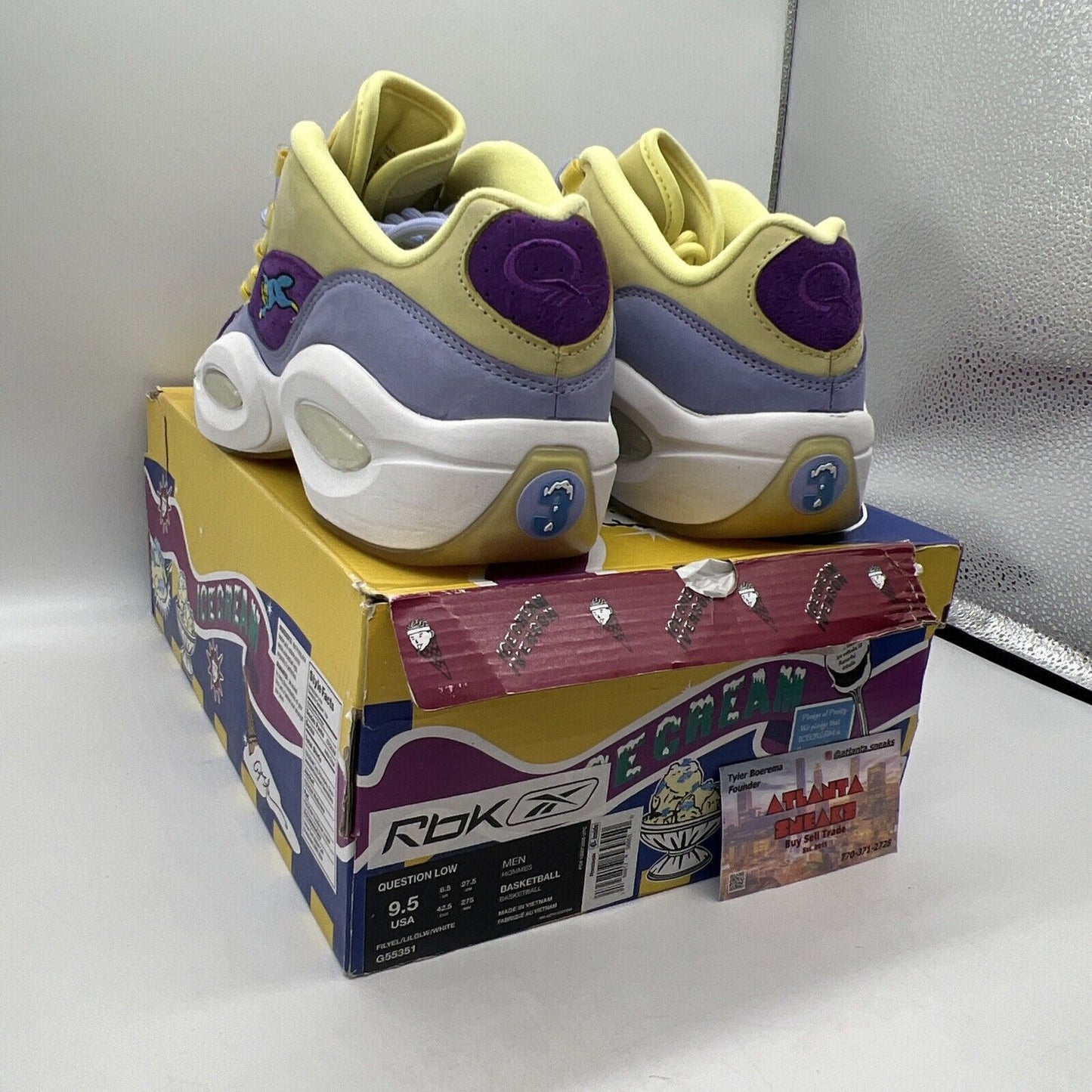 Size 9.5 - Reebok Question Low x BBC Ice Cream Yellow Lilac Glow 2020 - G55351