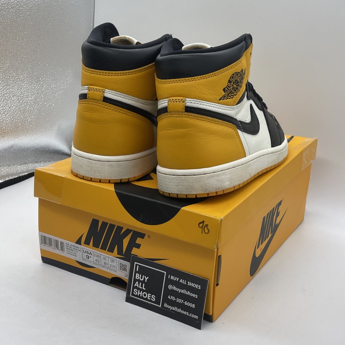 Size 9.5 - Jordan 1 Retro OG High Yellow Toe White Black Leather (555088-711)