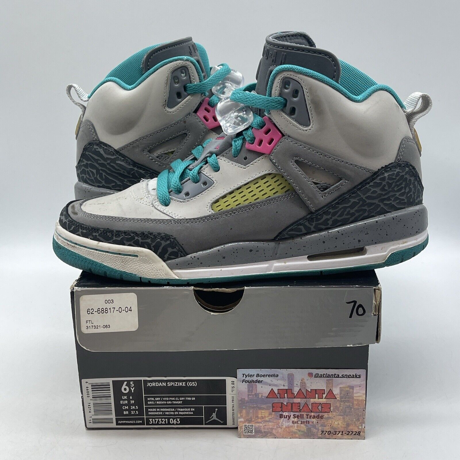 Size 6.5Y - Air Jordan Spiz’ike Miami Vice Grey Suede Leather (317321-063)