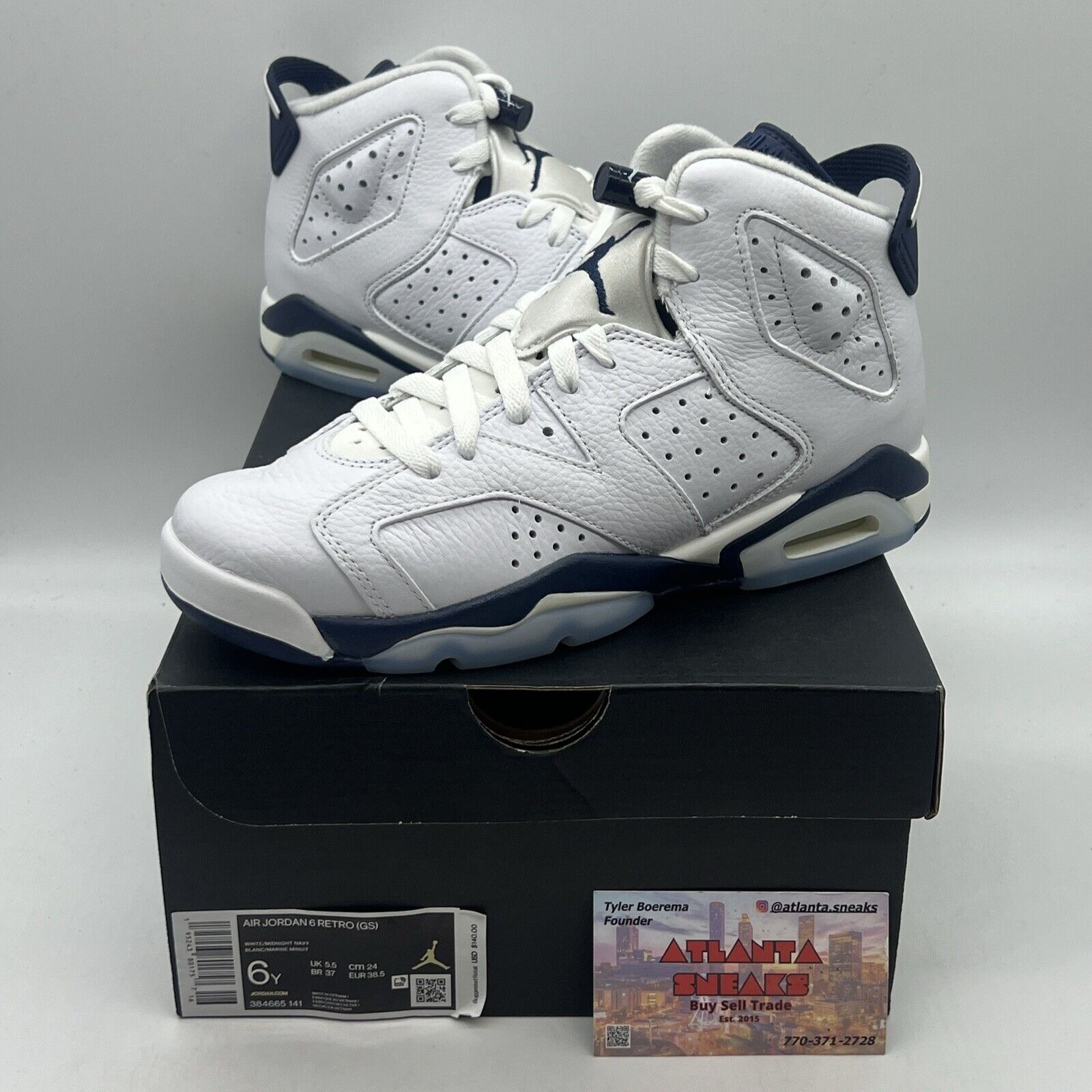 Size 6 - Jordan 6 Retro Midnight Navy Brand New Og All White Navy Blue Icey