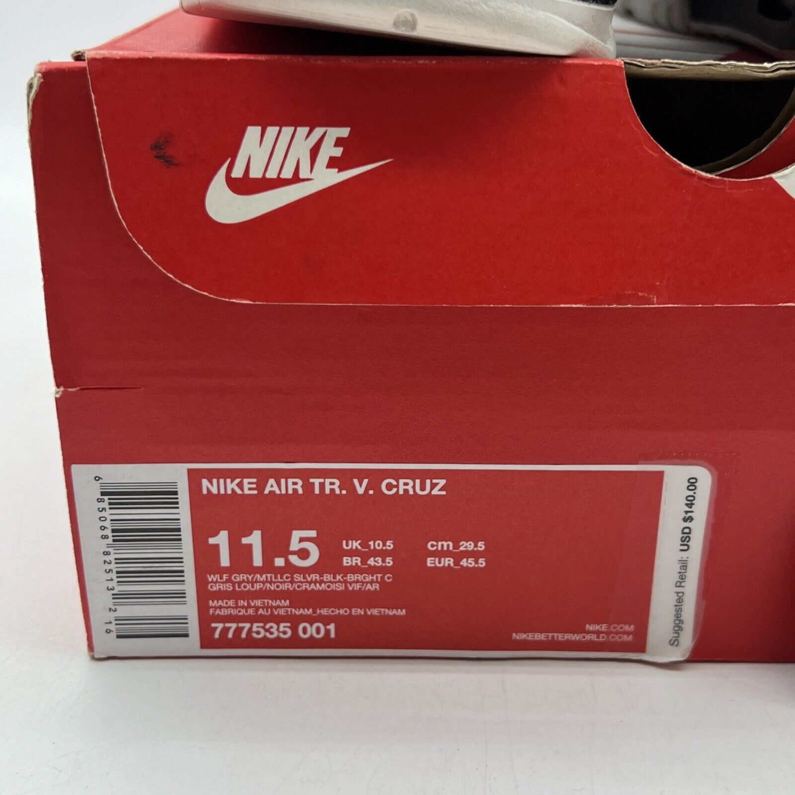 Size 11.5 - Nike Air Trainer Cruz Wolf Grey Black White Suede (777535-001)