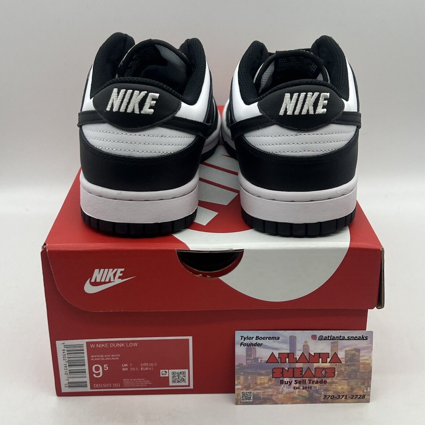 Size 9.5 - Nike Dunk Low Black White W Brand New Og All