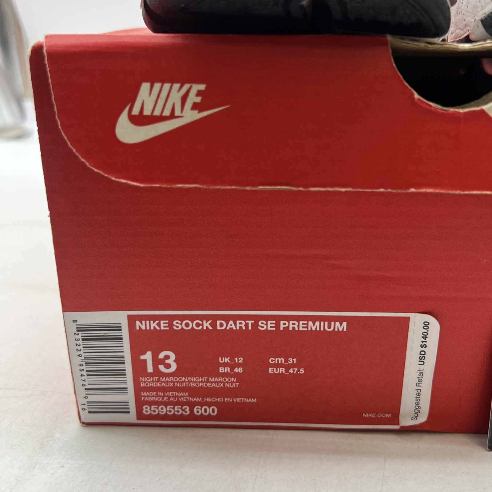 Size 13 - Nike Sock Dart SE Premium Night Maroon (859553-600)