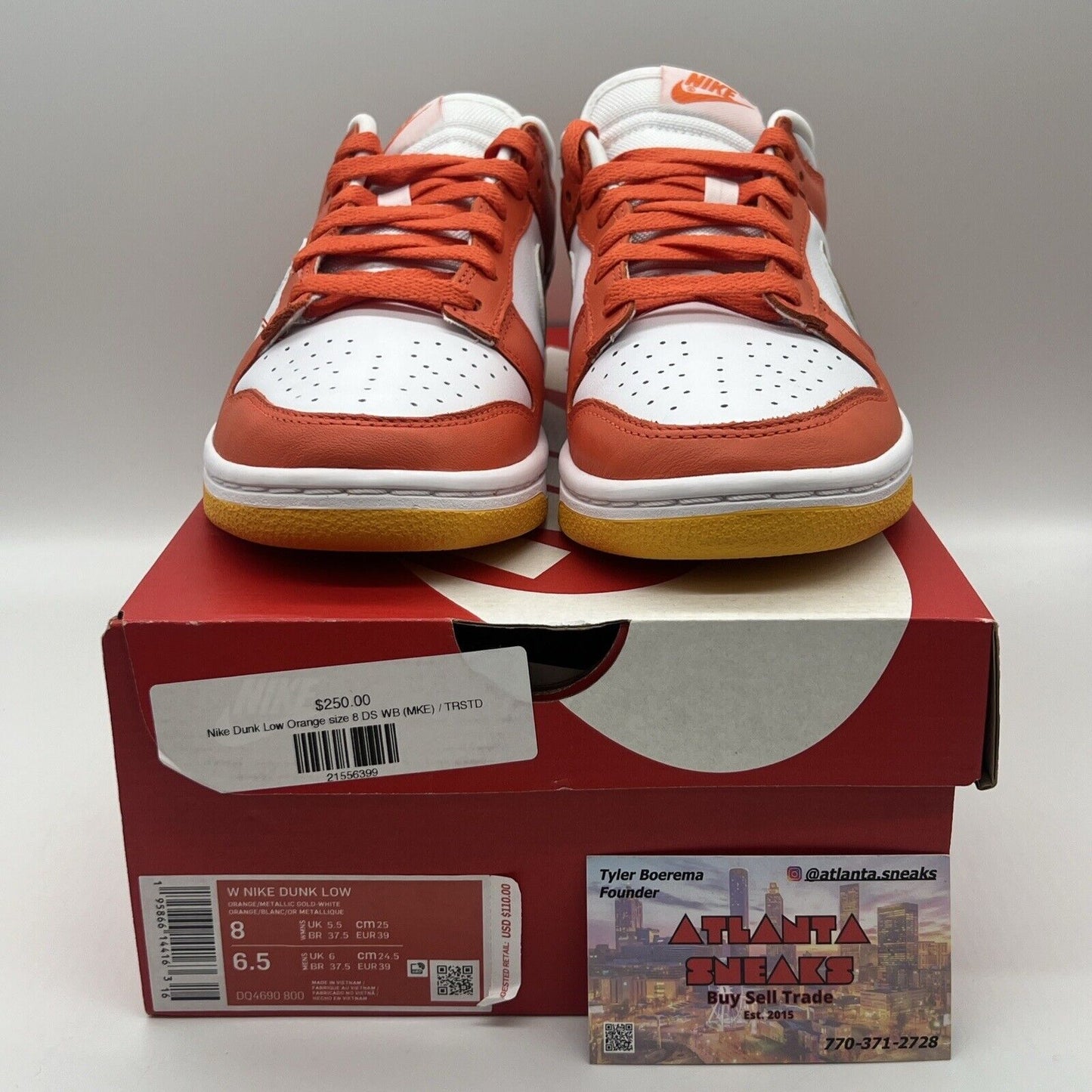 Size 8 - Nike Dunk Low White  2021 - DQ4690-800 White Orange Gold Brand New